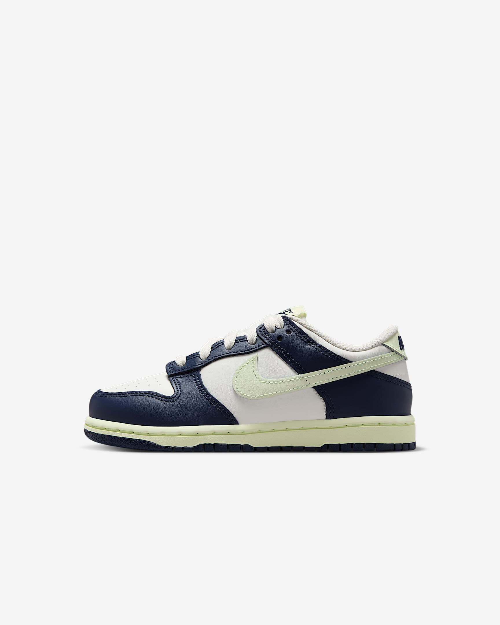 Tenis para niños de preescolar Nike Dunk Low - Vela/Azul marino medianoche/Tinte volt/Tinte volt