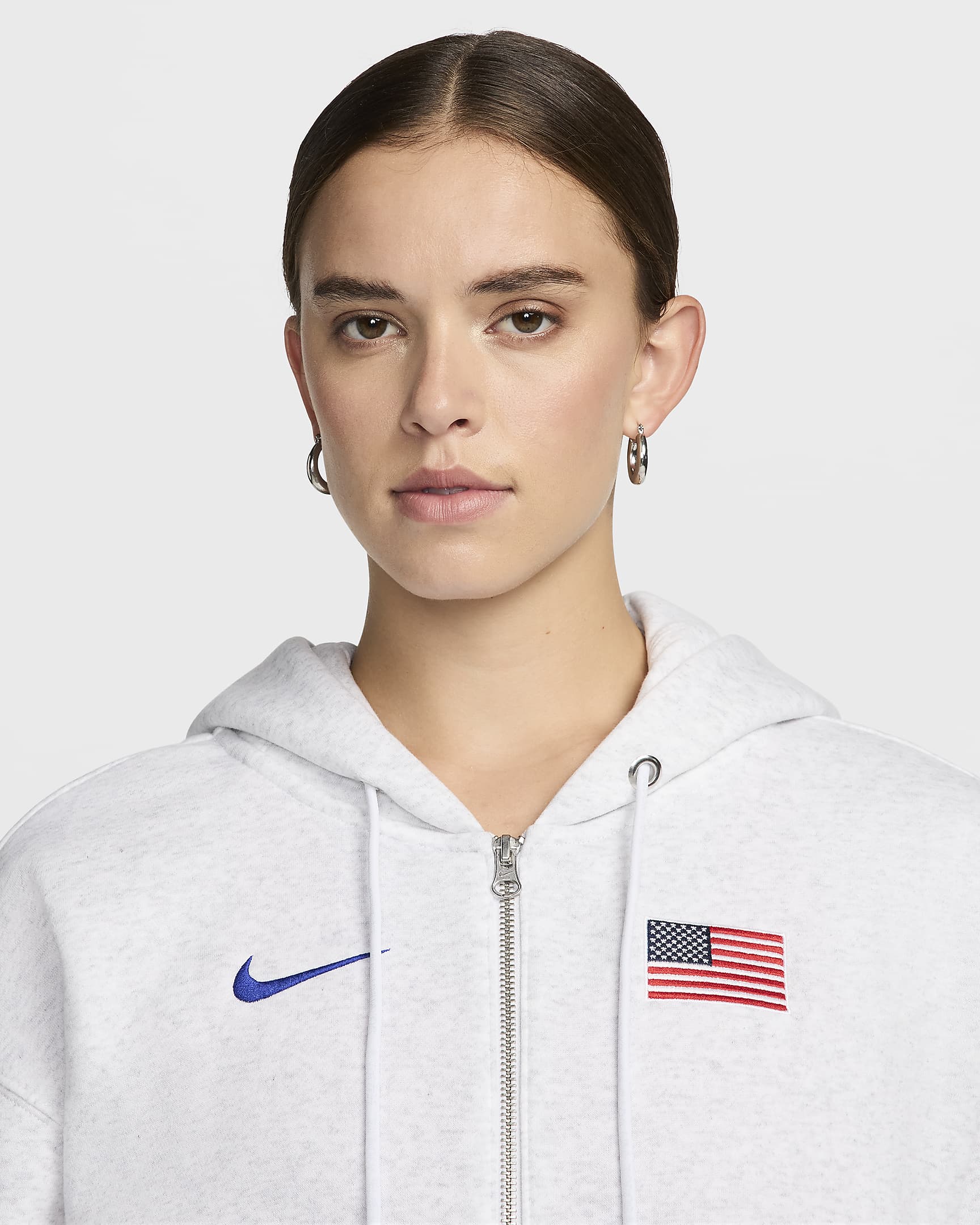 Sudadera con gorro Nike oversized de cierre completo para mujer USA Phoenix Fleece  - Abedul jaspeado/Azul báltico/Blanco/Azul eléctrico