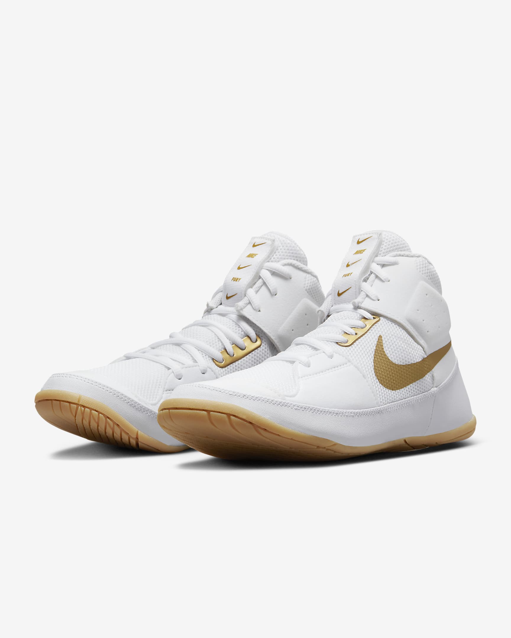 Nike Fury Wrestling Shoes - White/Cool Grey/Metallic Gold