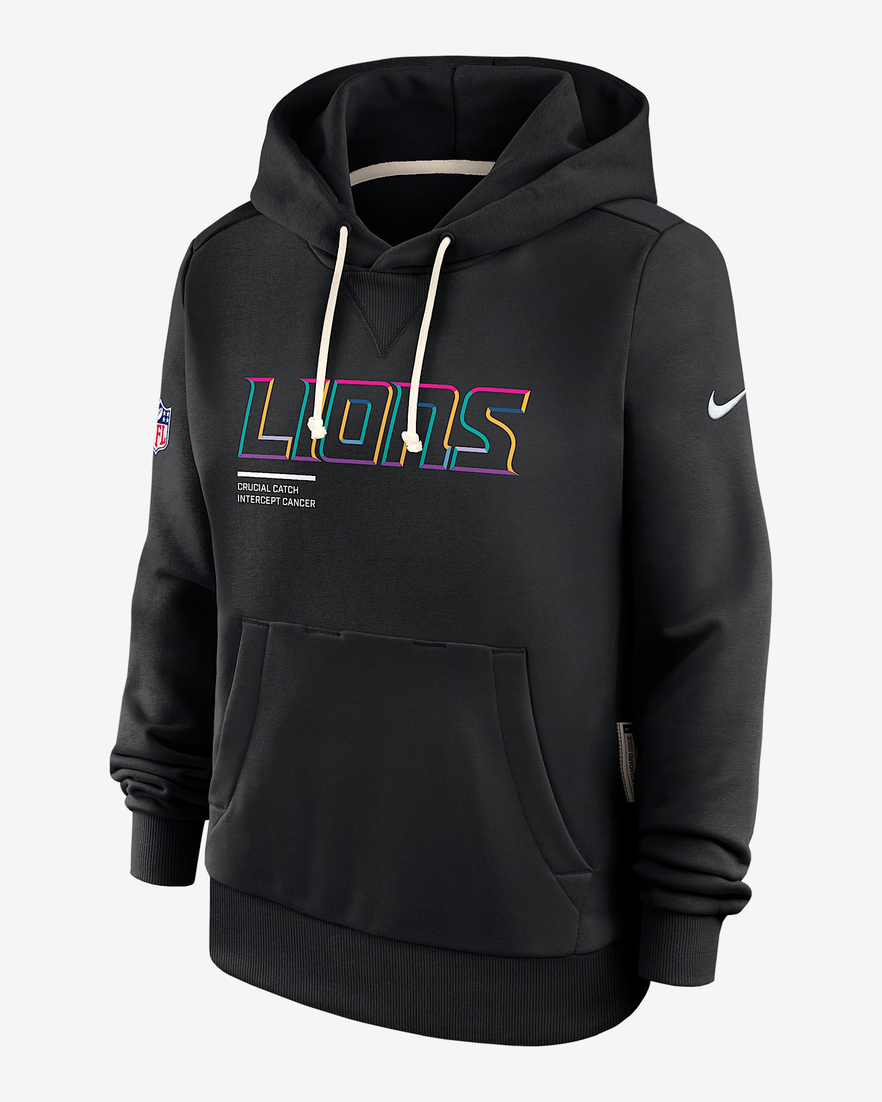 Detroit Lions Crucial Catch Women's Nike Dri-FIT NFL Pullover Hoodie - Black