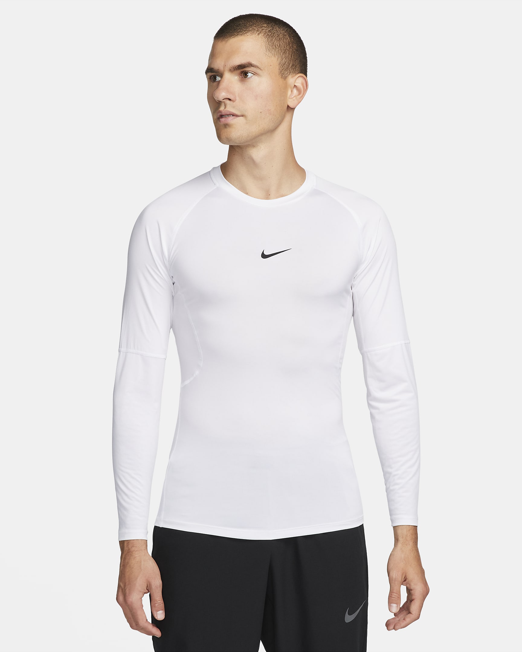 Nike Pro Men's Dri-FIT Tight Long-Sleeve Fitness Top - White/Black