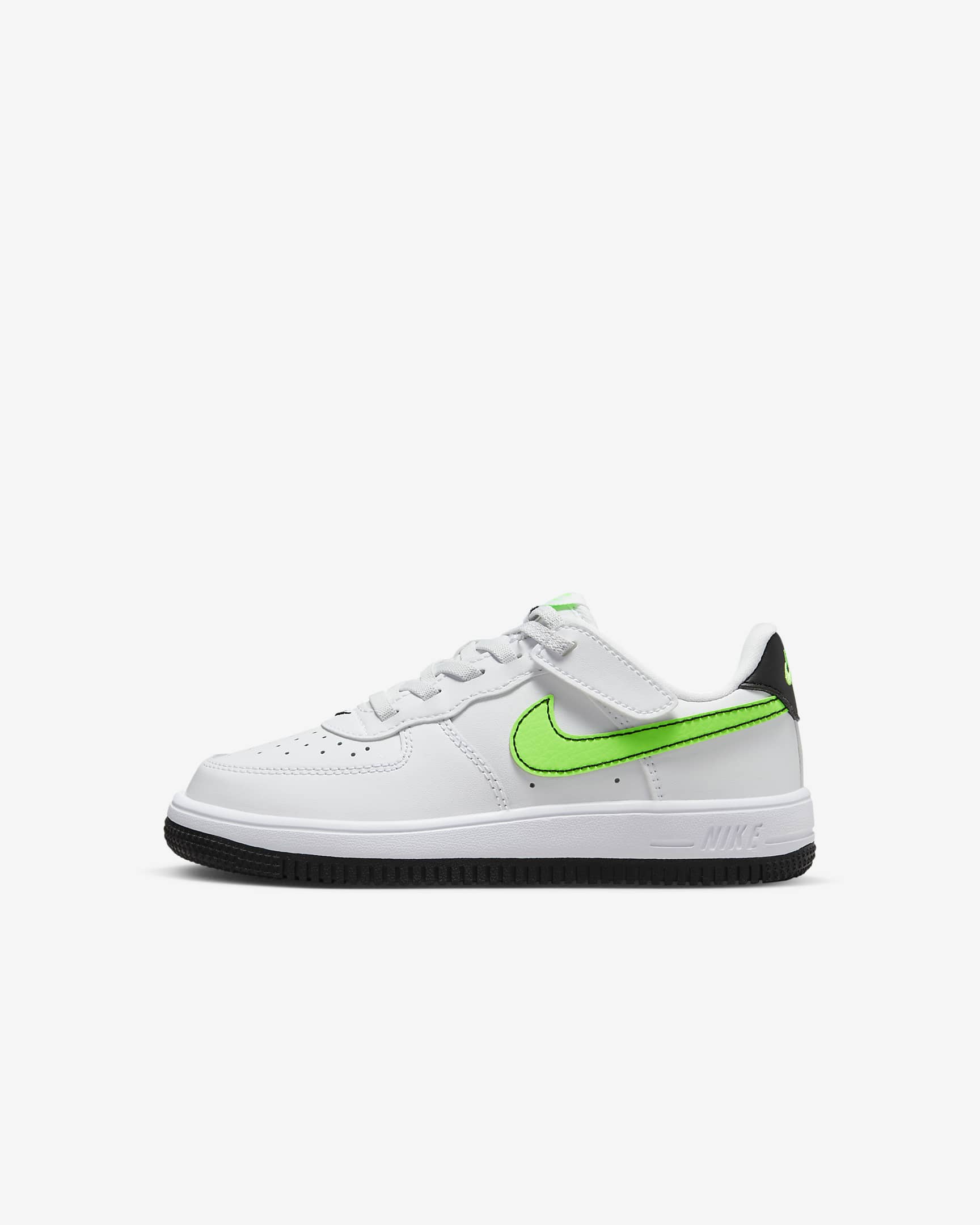 Nike Force 1 Low EasyOn Younger Kids' Shoes - White/Black/Green Strike