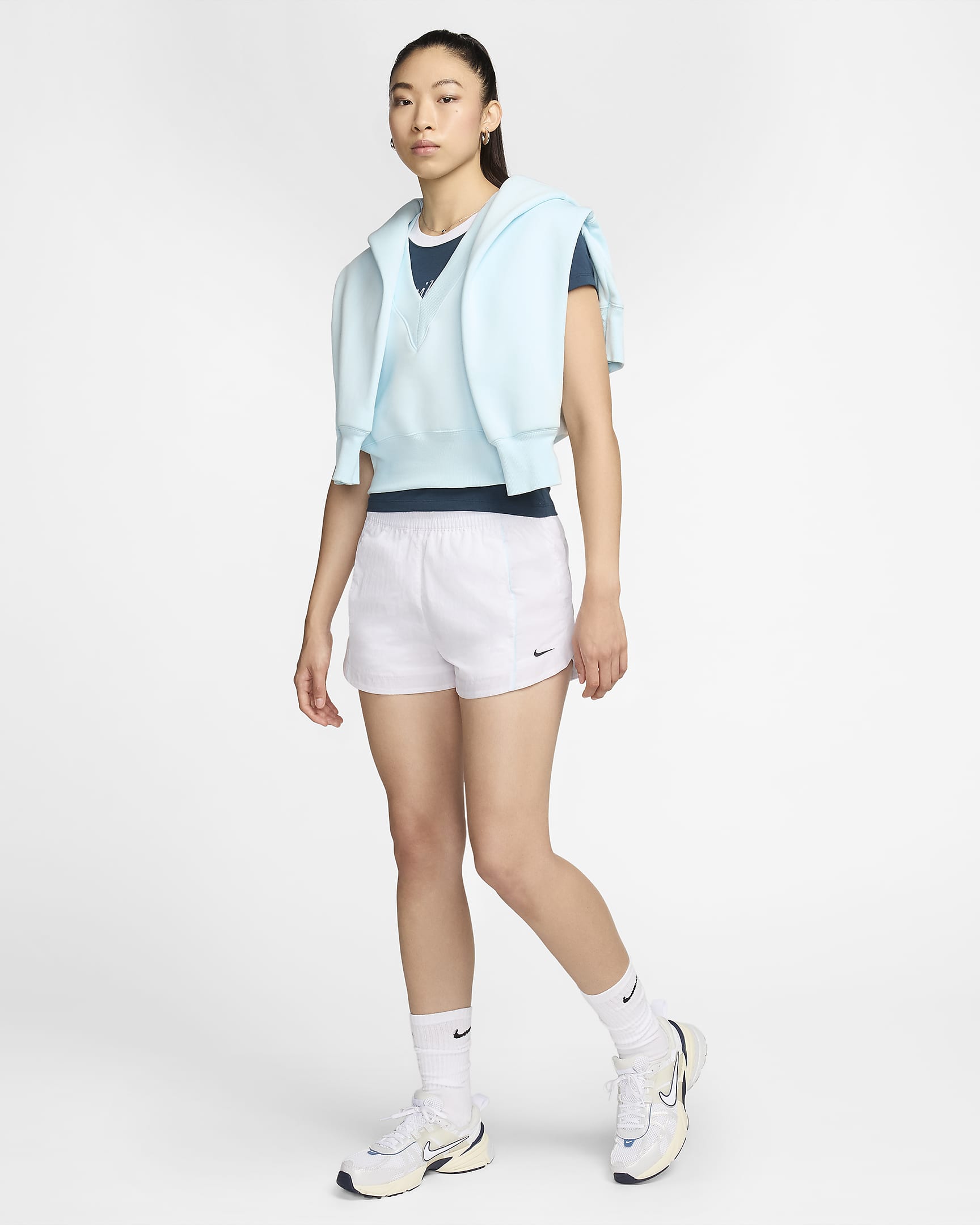 Nike Sportswear Phoenix Fleece Women's Loose V-Neck Sleeveless Cropped Top - Glacier Blue/Sail