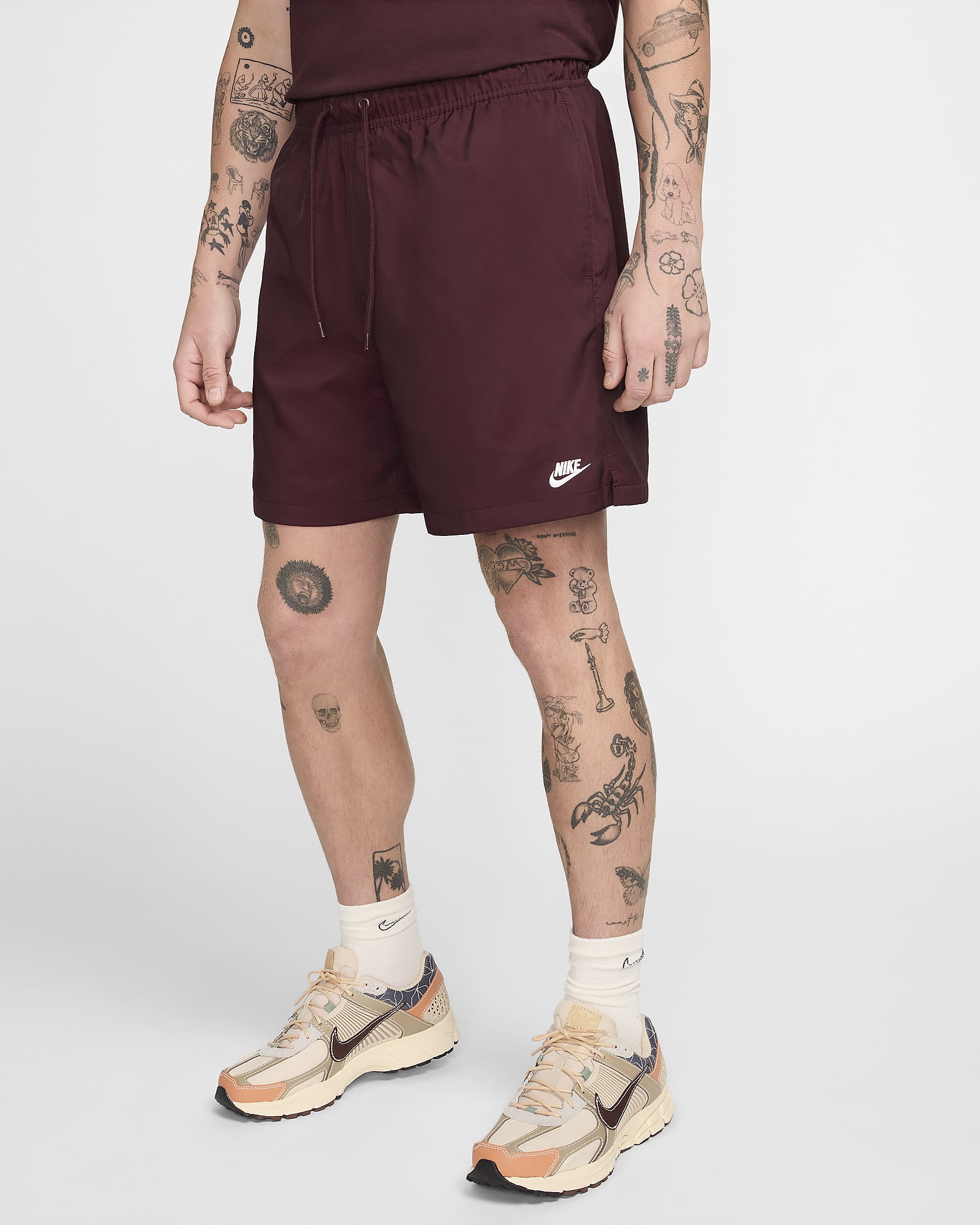 Nike Club Dokuma Bol Erkek Şortu - Burgundy Crush/Beyaz