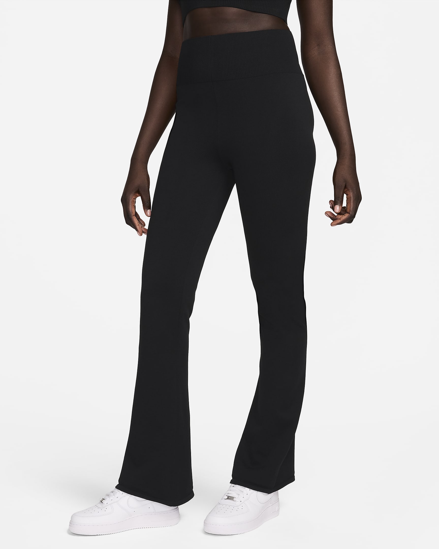 Nike Sportswear Chill Knit Women's Tight High-Waisted Jumper-Knit Flared Trousers - Black/Black