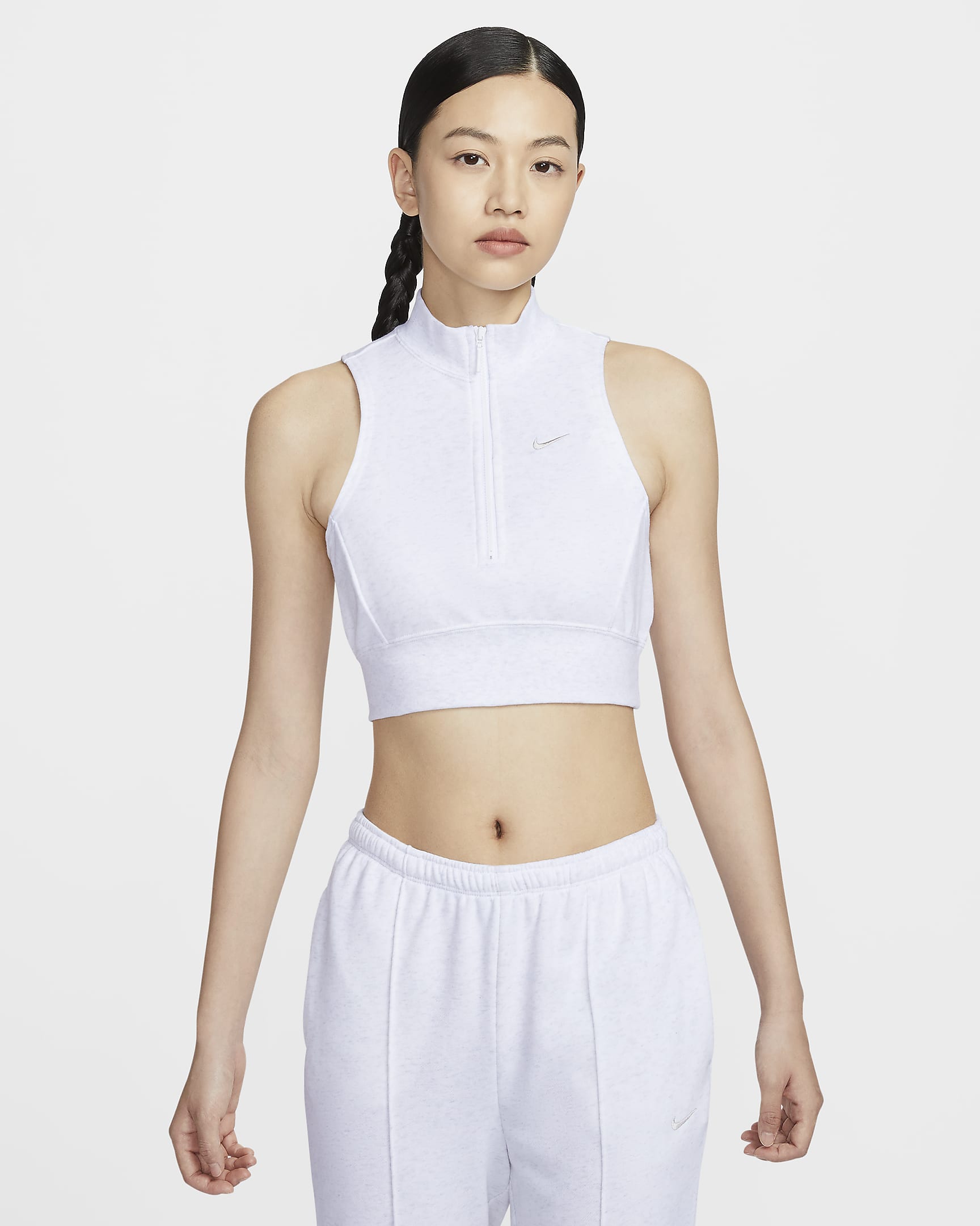 Nike Sportswear Chill Terry Women's Slim Cropped 1/2-Zip French Terry Tank Top - Birch Heather/Light Orewood Brown