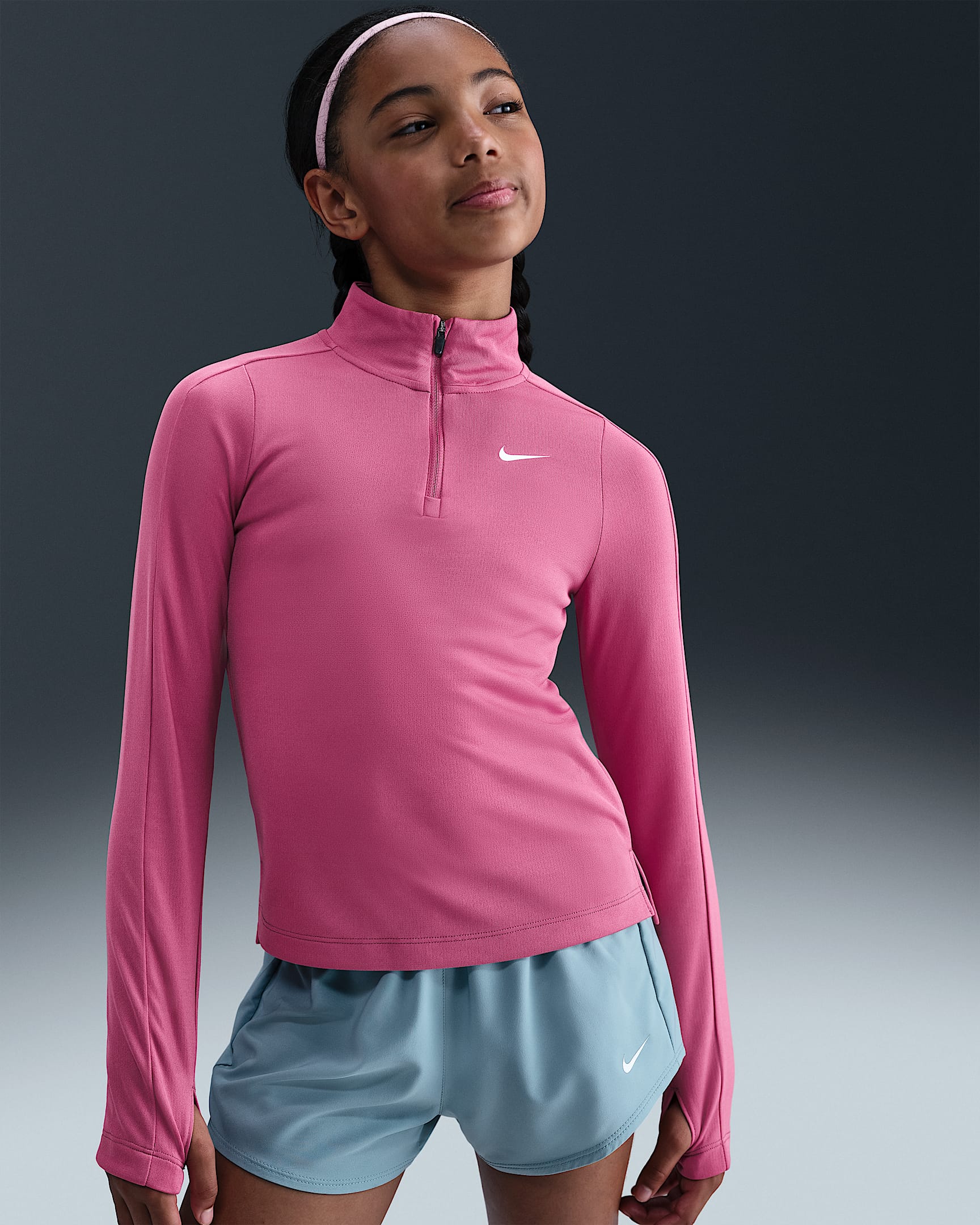 Nike Girls' Dri-FIT Long-Sleeve 1/4-Zip Top - Sweet Beet/White