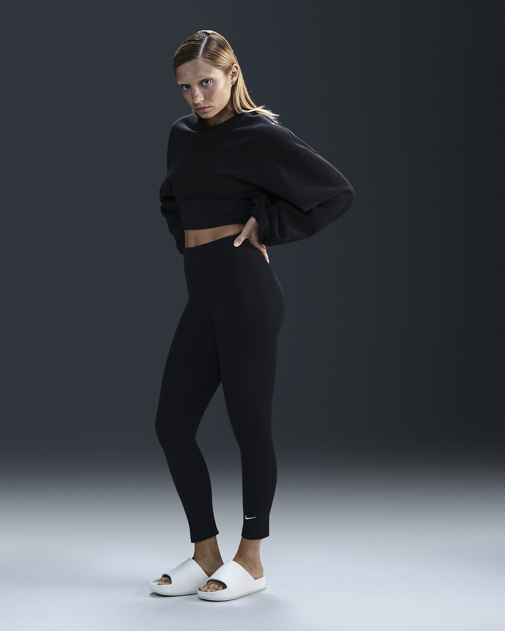 Legging 7/8 côtelé à taille haute Nike Sportswear Classic pour femme - Noir/Noir/Sail