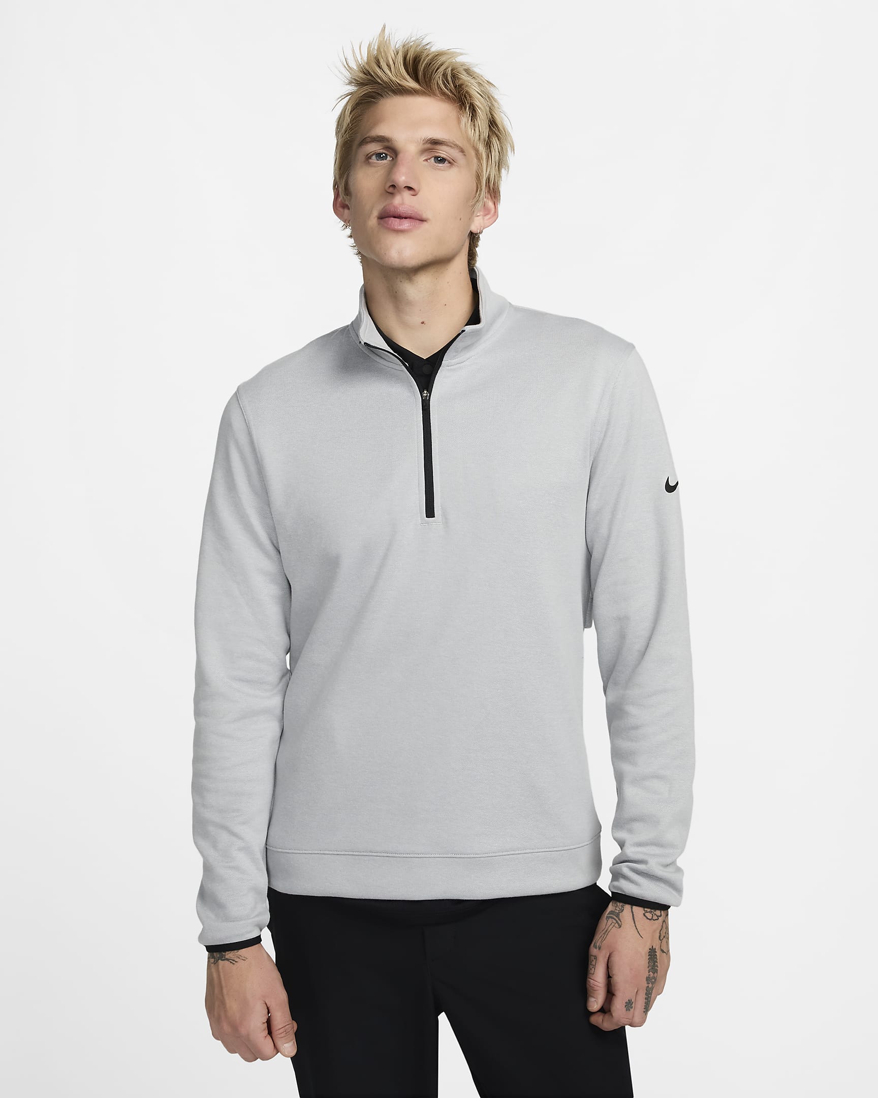 Nike Tour Yarım Fermuarlı Erkek Golf Üstü - Light Smoke Grey/Siyah