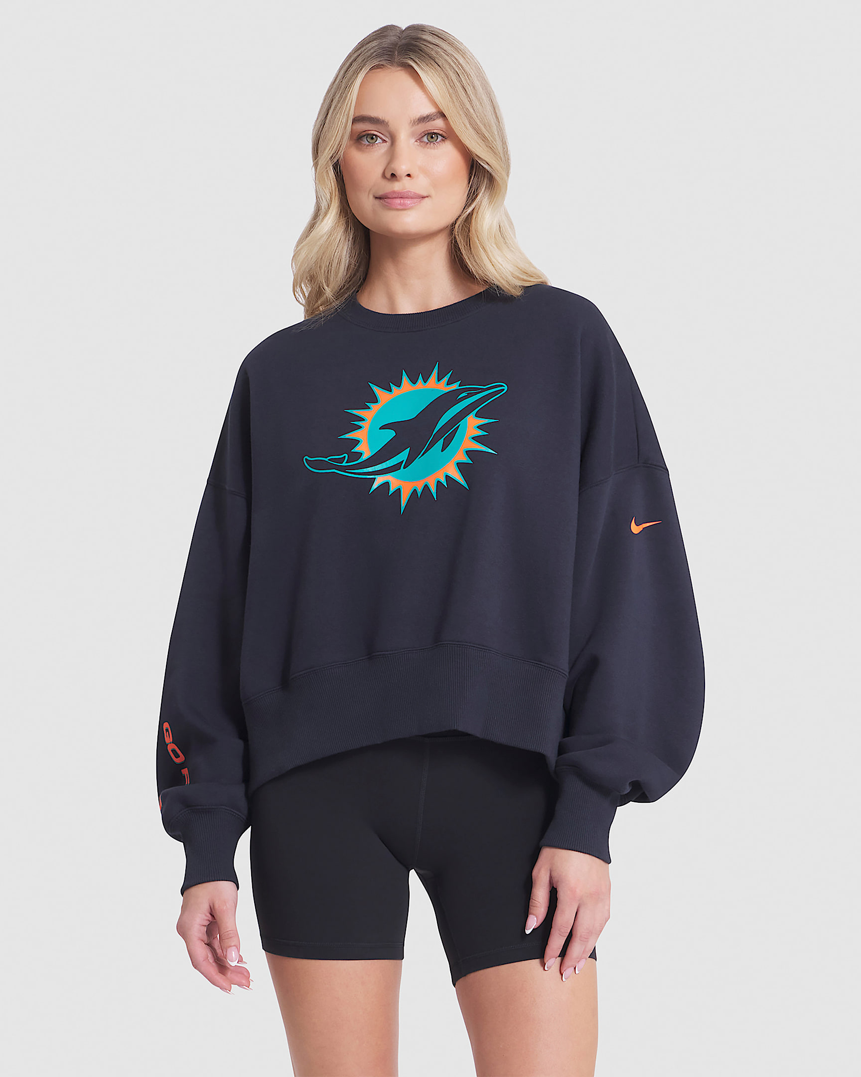 Miami Dolphins Rivalries Collection Oversized Women's Nike NFL Pullover Crew - Navy