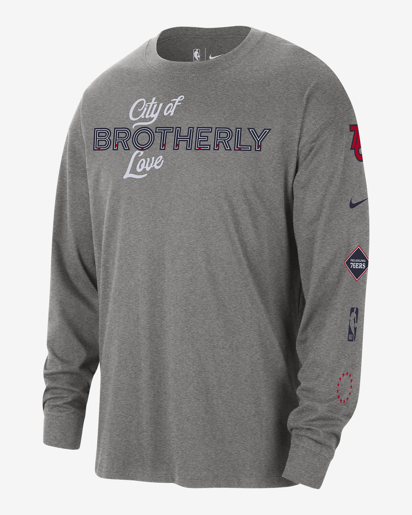 Philadelphia 76ers 2023/24 City Edition Men's Nike NBA Max90 Long-Sleeve T-Shirt - Dark Grey Heather