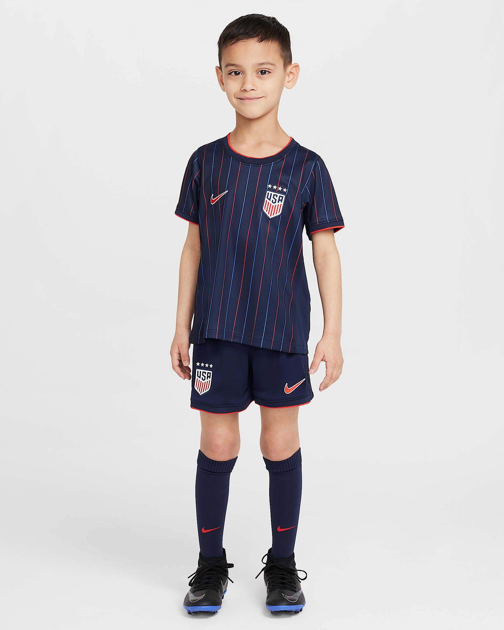USWNT 2025 Stadium Away (Women's Team) Little Kids' Nike Soccer Replica 3-Piece Kit - Obsidian/Challenge Red/Challenge Red