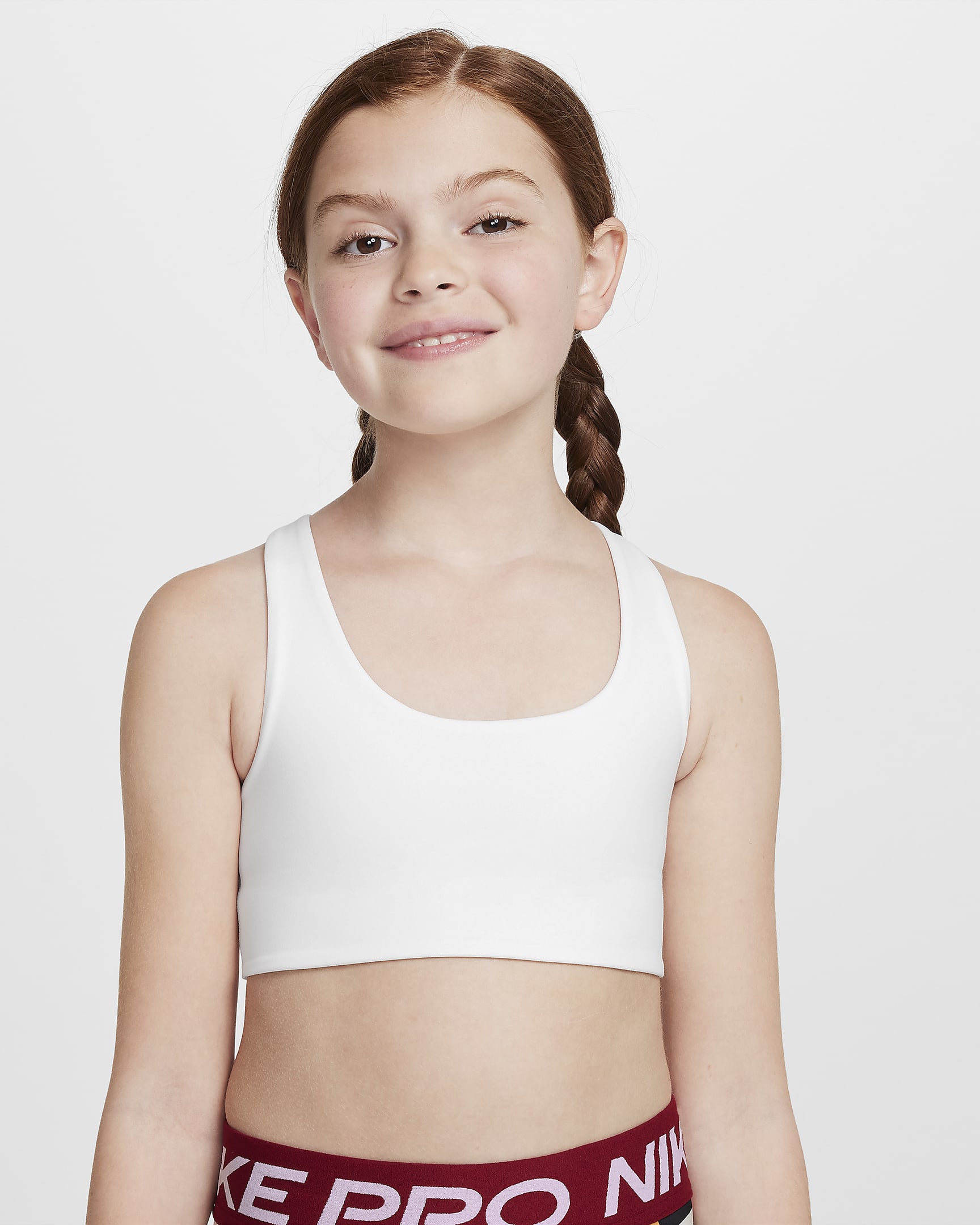 Bra dal design allungato Nike One – Ragazza - Bianco/Nero