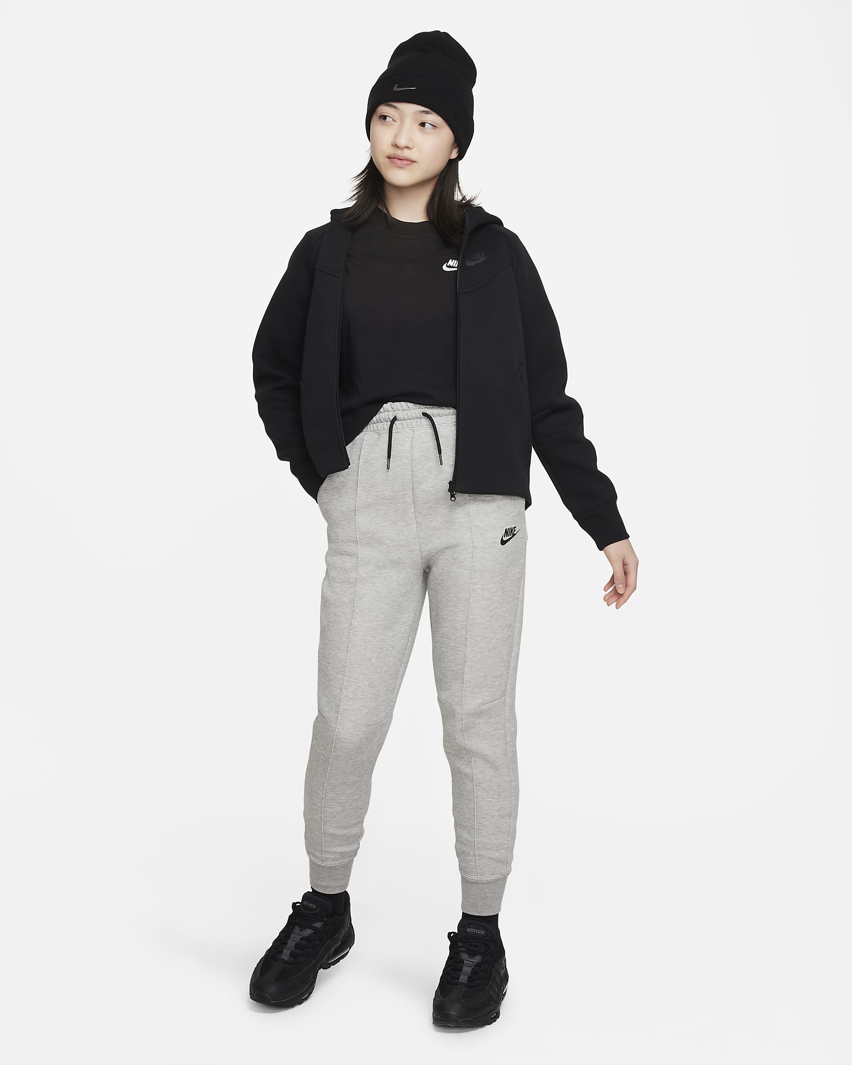 Nike Sportswear Tech Fleece Hoodie mit durchgehendem Reißverschluss für ältere Kinder (Mädchen) - Schwarz/Schwarz/Schwarz