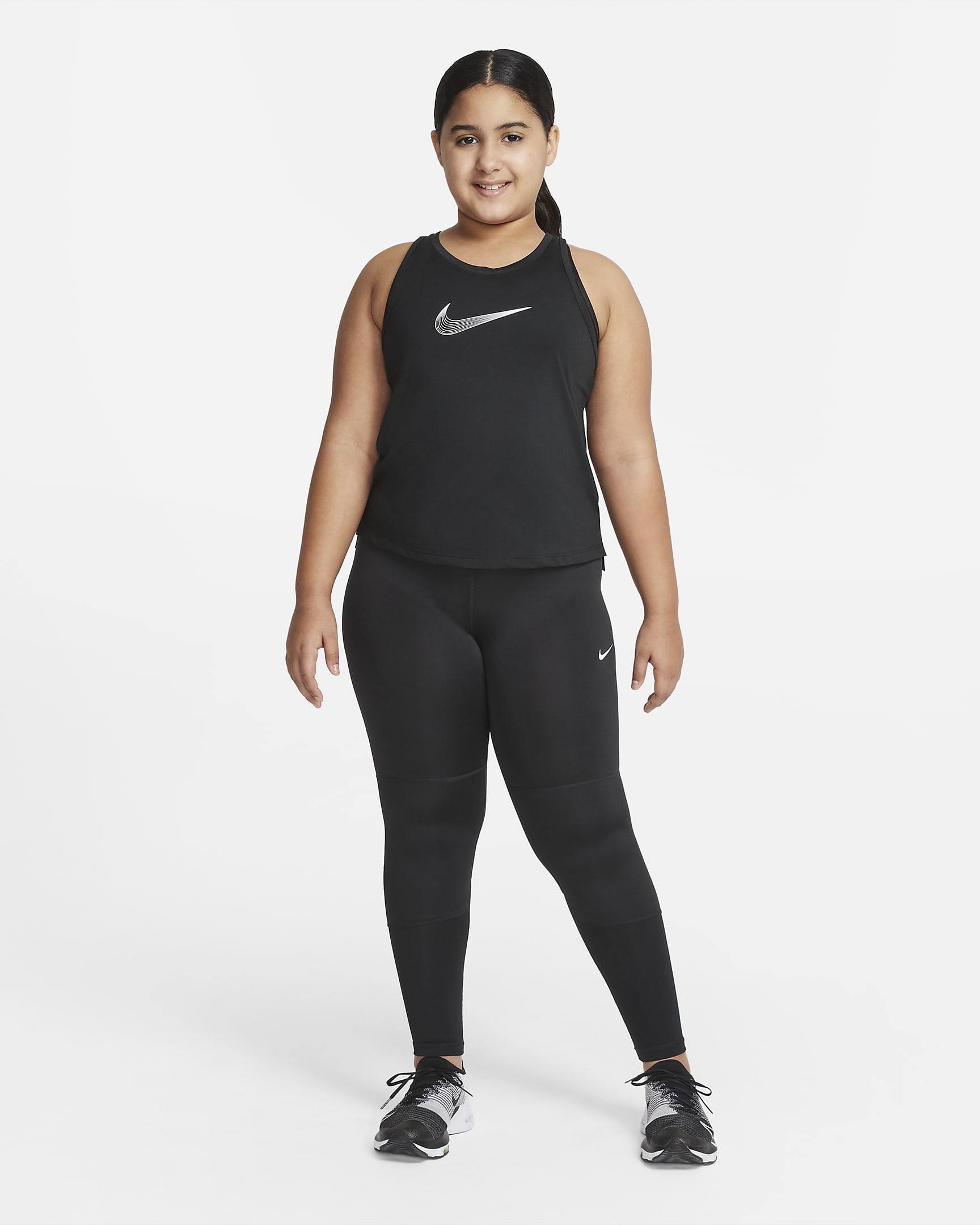 Legging Nike Pro Dri-FIT pour ado (fille) (taille élargie) - Noir/Blanc