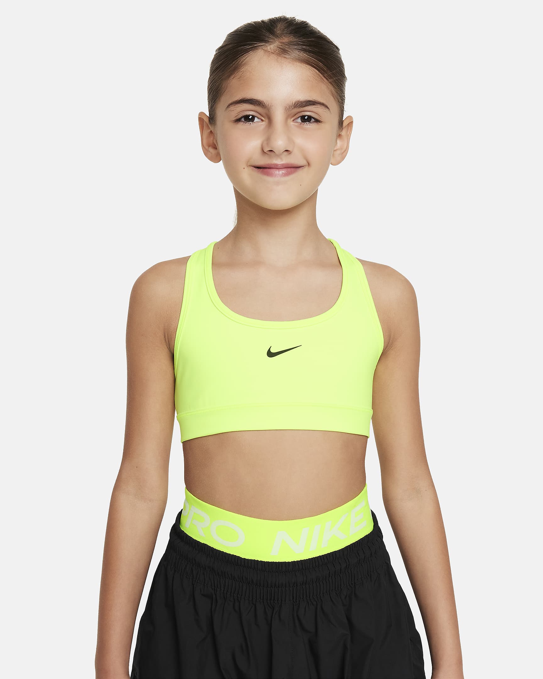 Nike Swoosh Big Kids' (Girls') Sports Bra - Volt/Black