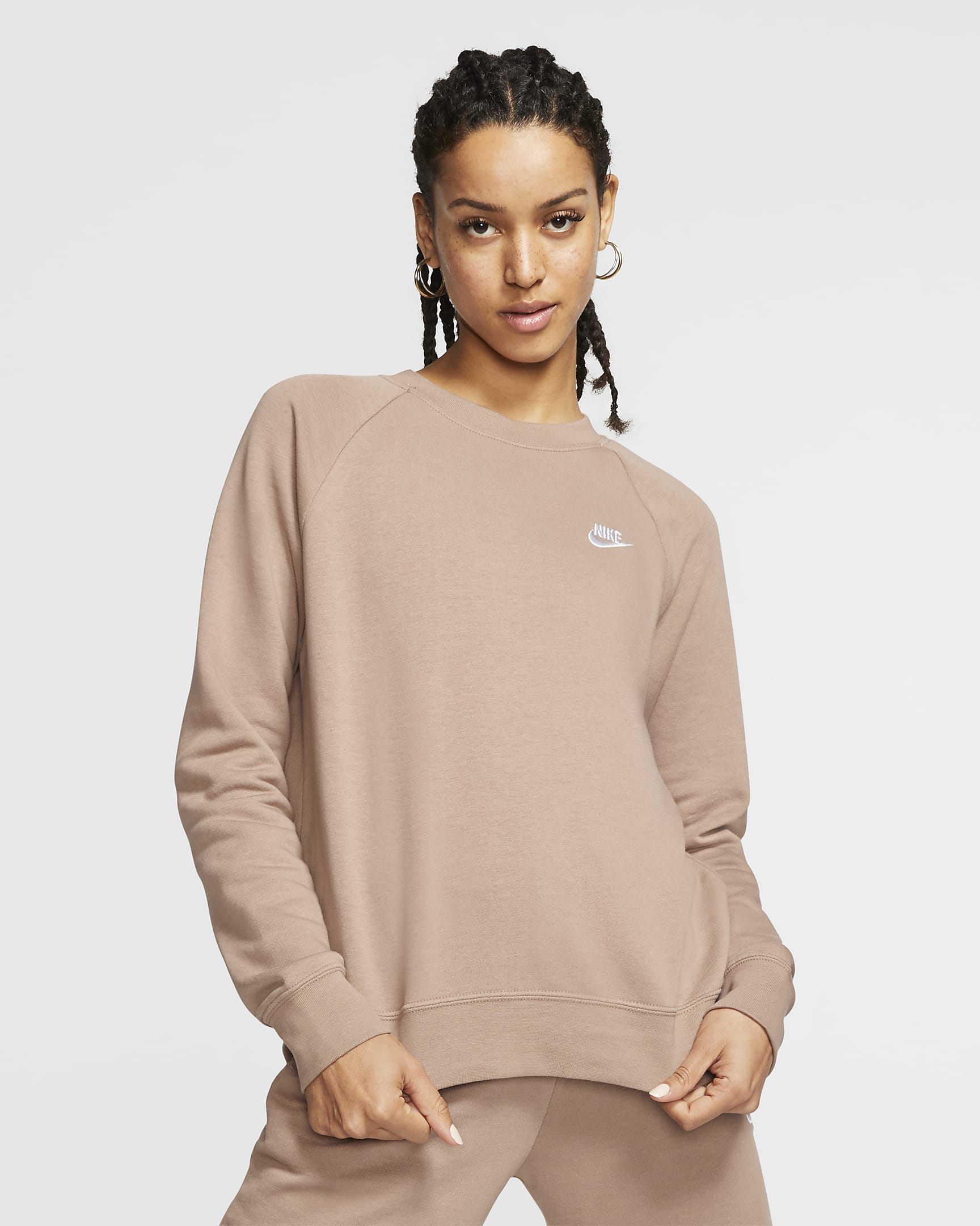 Maglia a girocollo in fleece Nike Sportswear Essential - Donna - Desert Dust/Bianco