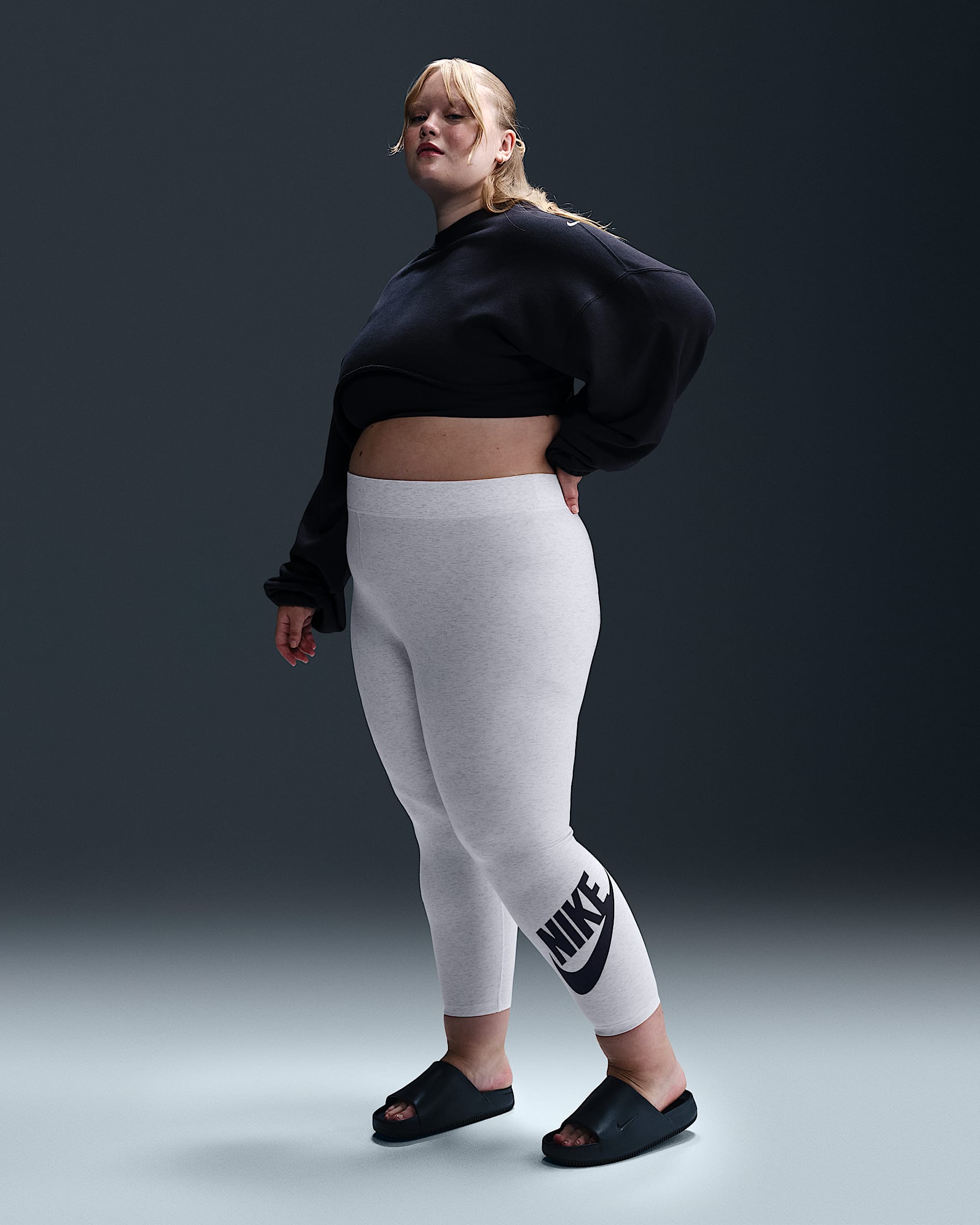 Nike Sportswear Classics Women's High-Waisted Graphic Leggings (Plus Size) - Birch Heather/Black