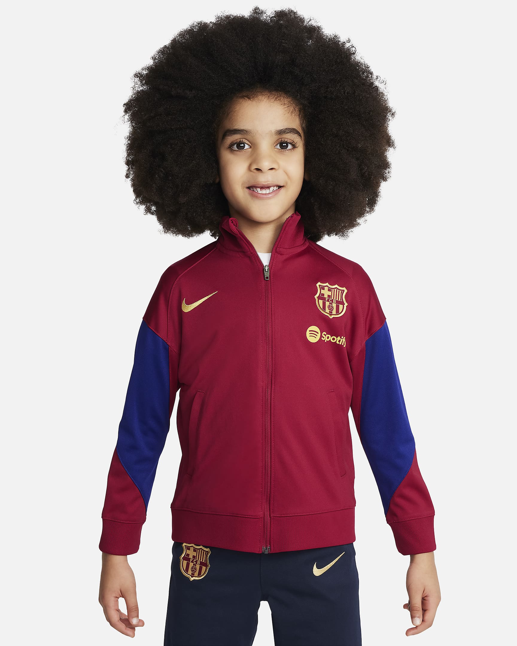 FC Barcelona Strike Nike Dri-FIT strikket fotballtracksuit til små barn - Noble Red/Deep Royal Blue/Obsidian/Club Gold