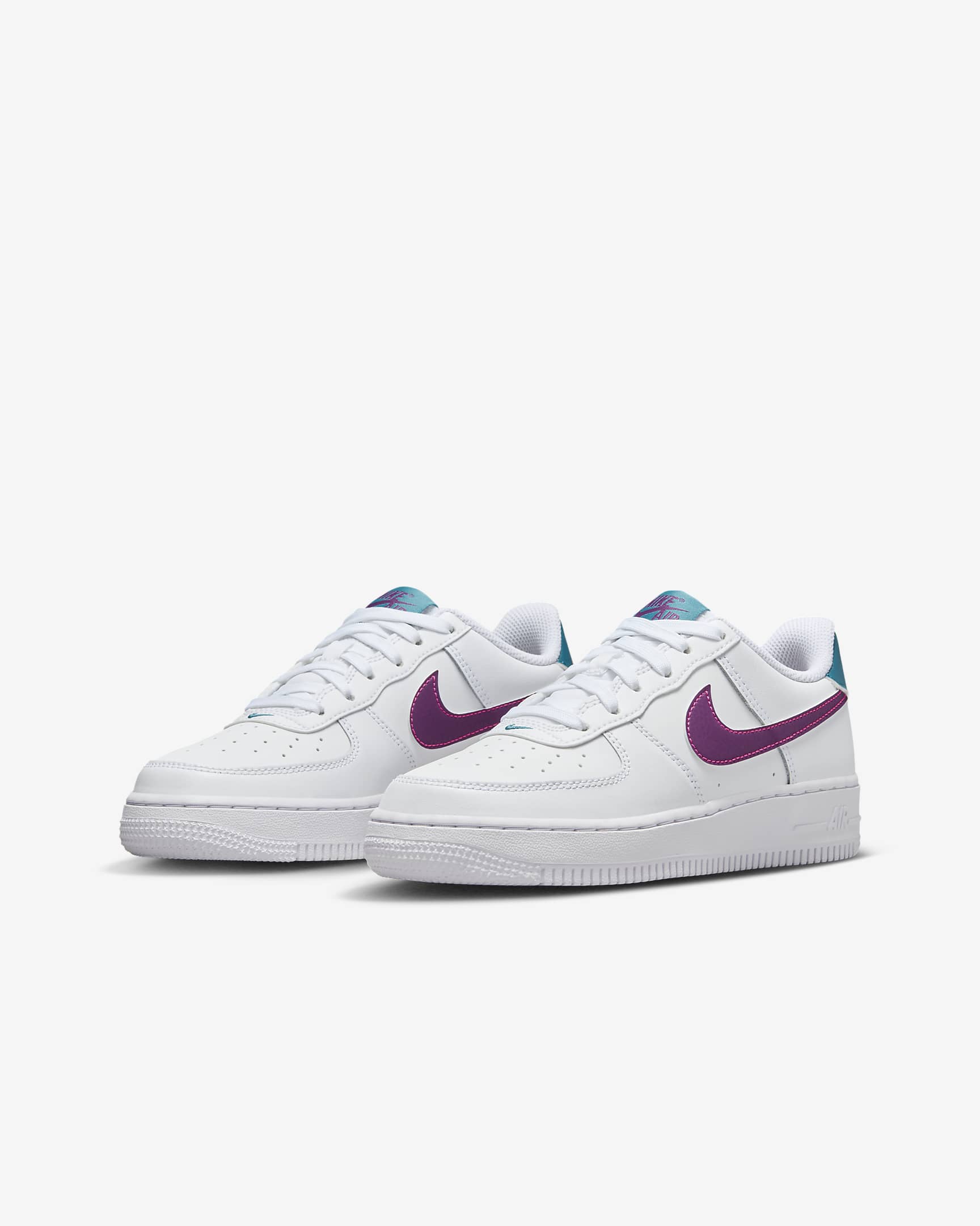 Tenis para niños grandes Nike Air Force 1 - Blanco/Hiperrosa/Aguamarina/Violeta viotech