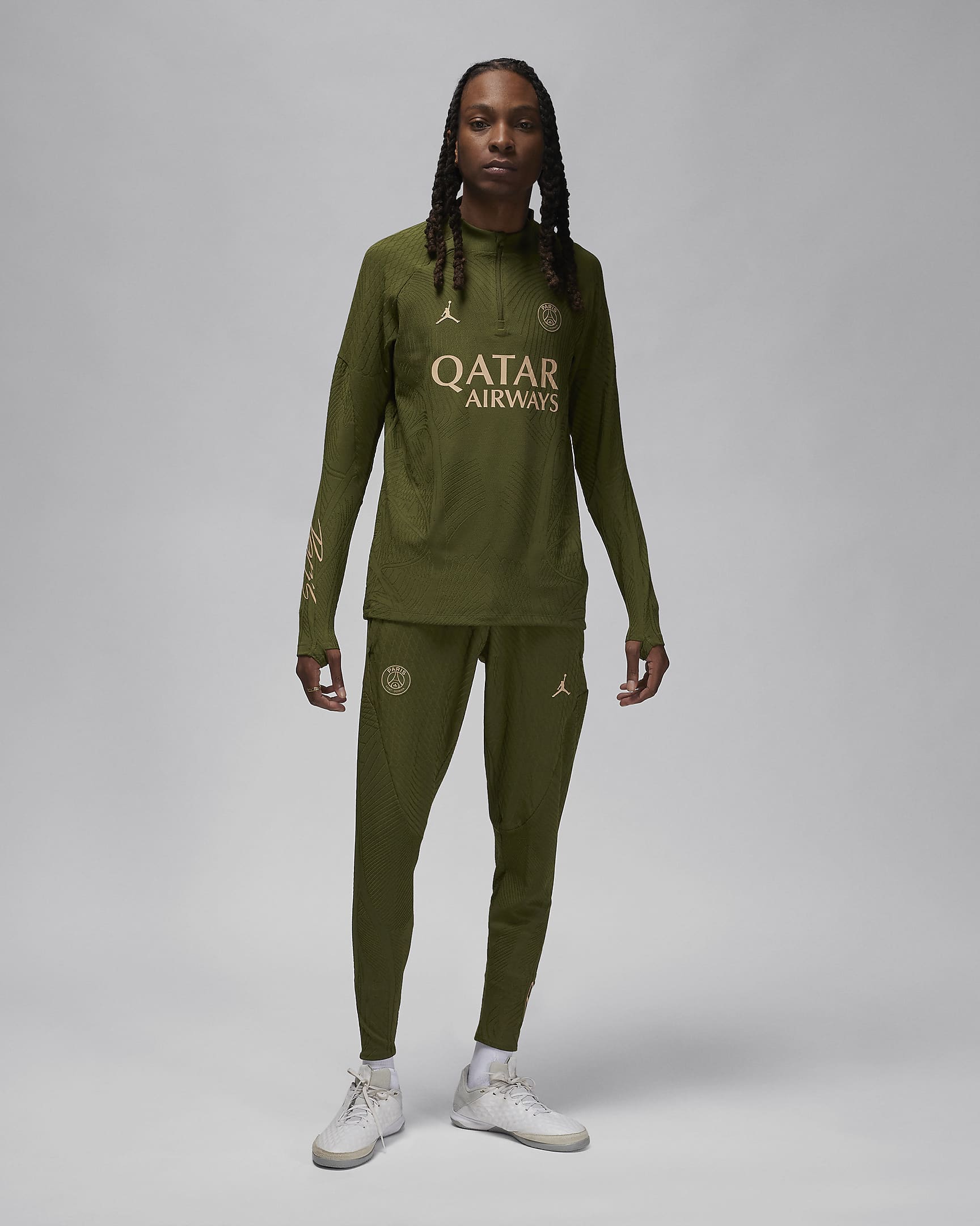 Quarta equipació Strike Elite París Saint-Germain Part superior Jordan Dri-FIT ADV d'entrenament de futbol - Home - Rough Green/Rough Green/Dark Obsidian/Hemp