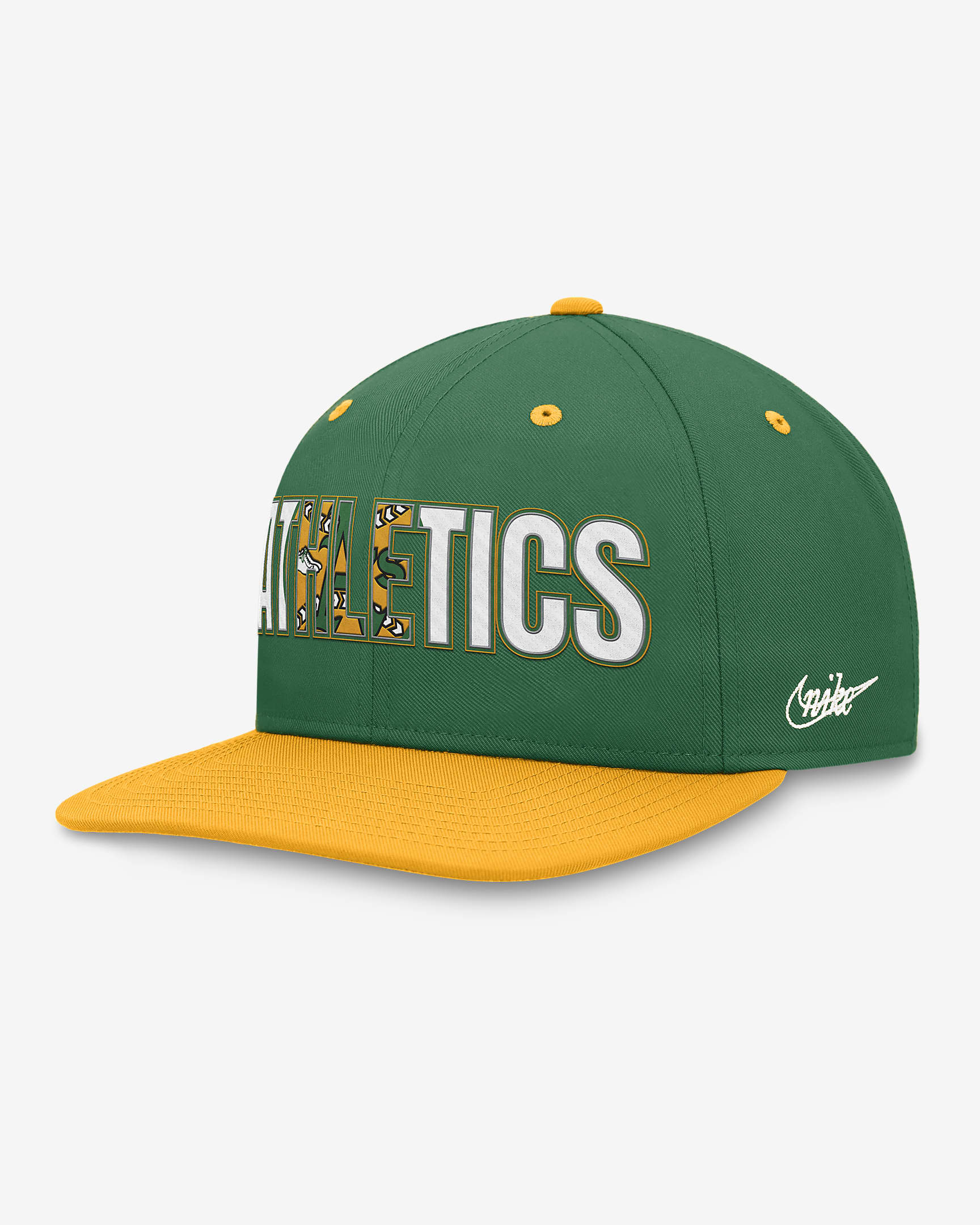 Gorra ajustable Nike MLB para hombre Oakland Athletics Pro Cooperstown - Verde/Amarillo