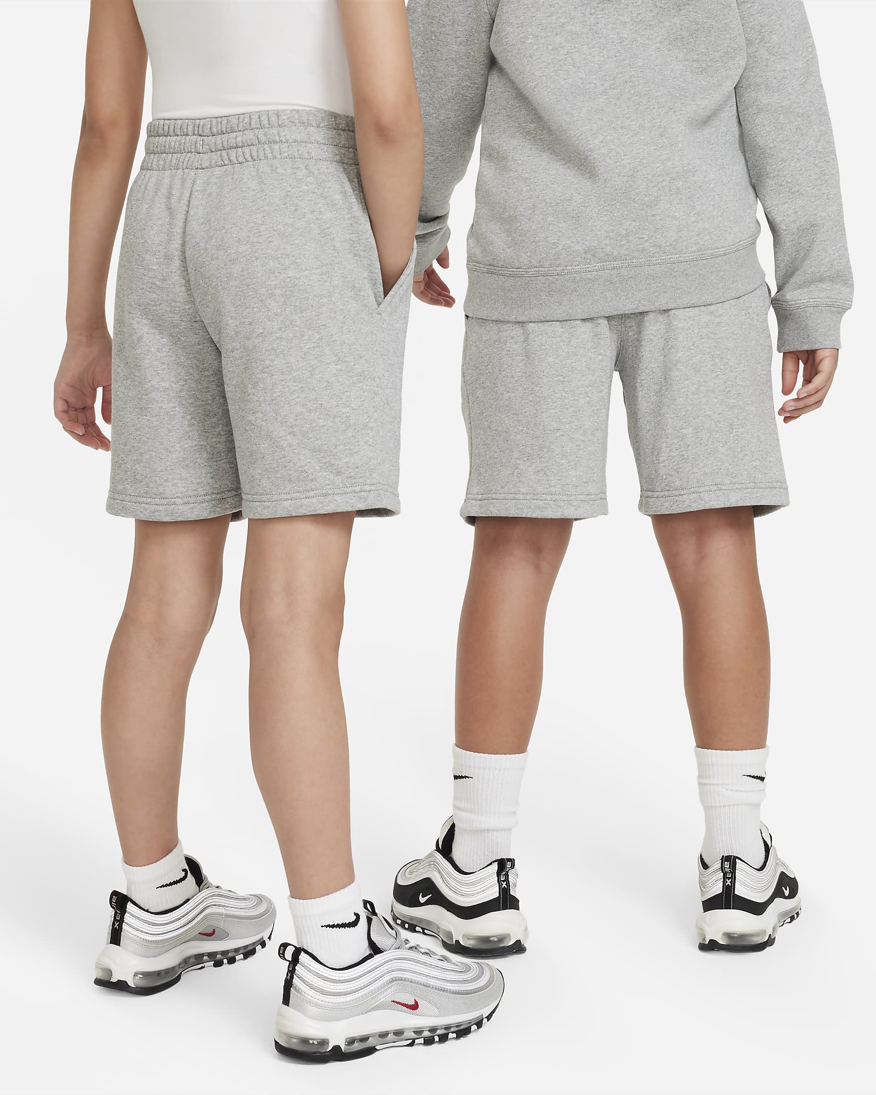 Nike Sportswear Club Fleece Big Kids' French Terry Shorts - Dark Grey Heather/Base Grey/White