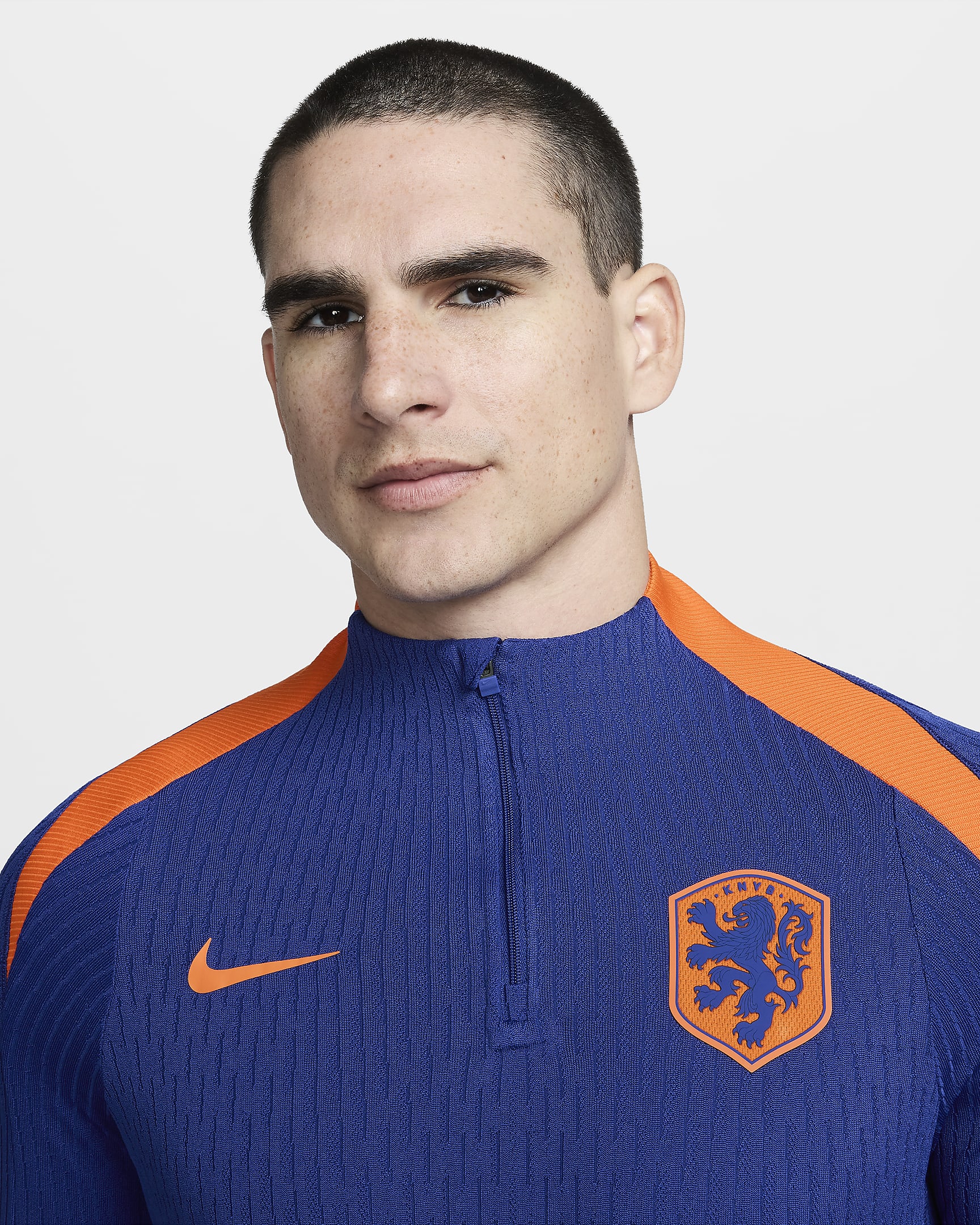 Netherlands Strike Elite Men's Nike Dri-FIT ADV Football Knit Drill Top - Deep Royal Blue/Safety Orange/Safety Orange