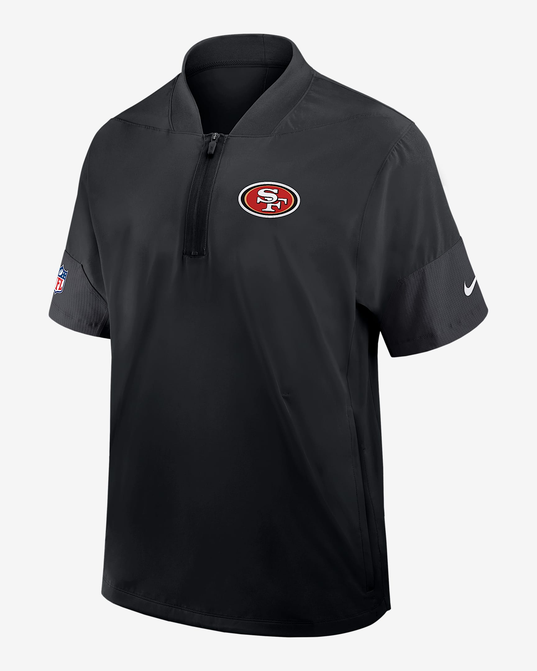 San Francisco 49ers Sideline Coach Men's Nike NFL 1/2-Zip Short-Sleeve Hooded Jacket - Black