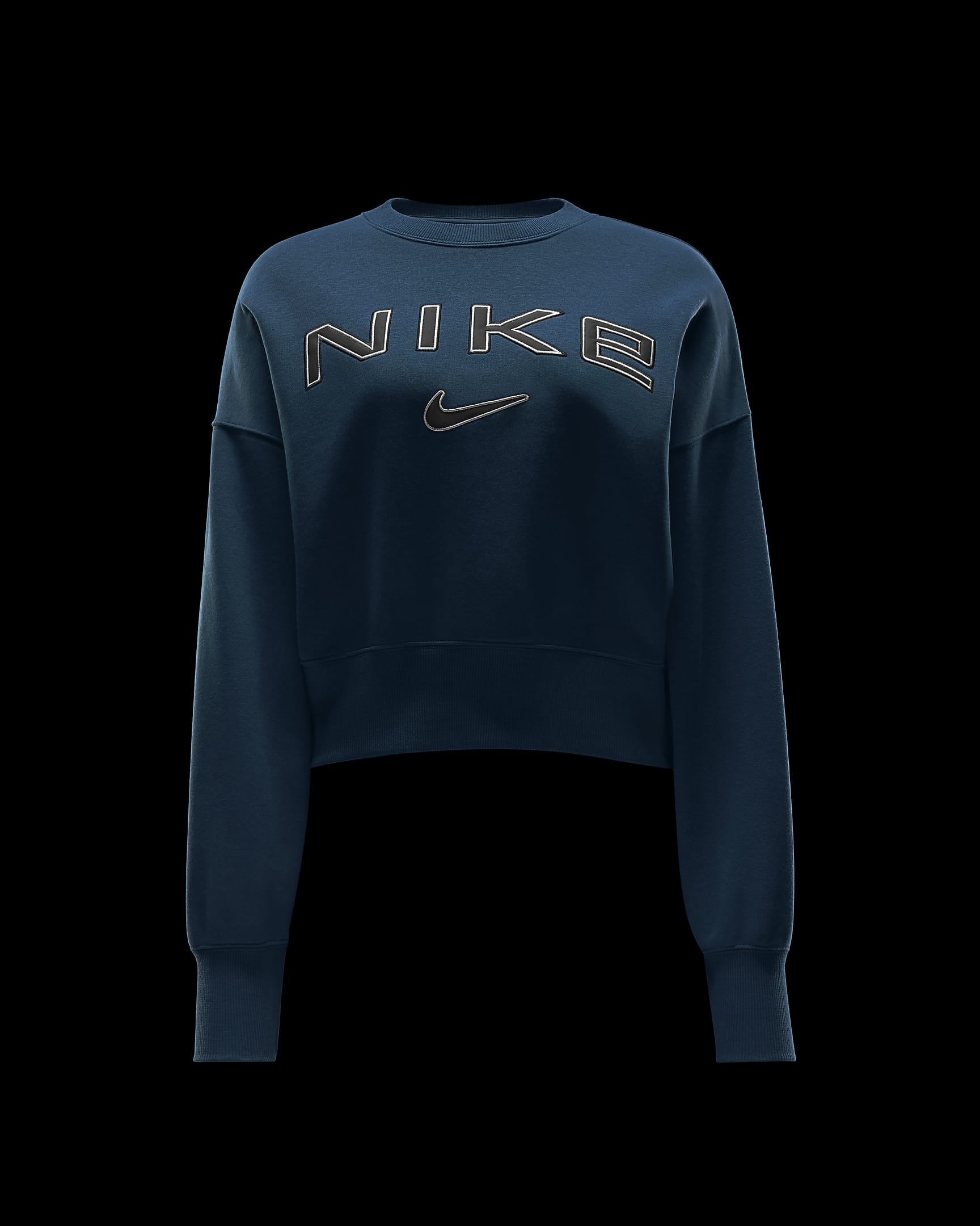 Damska bluza dresowa o dodatkowo powiększonym kroju z półokrągłym dekoltem i logo Nike Sportswear Phoenix Fleece - Armory Navy/Photon Dust/Czerń