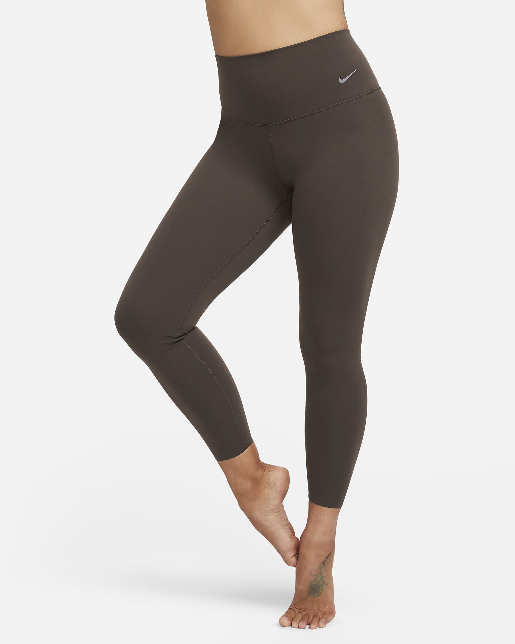 Nike Zenvy leggings i 7/8 lengde med lett støtte og høyt liv til dame - Baroque Brown/Svart