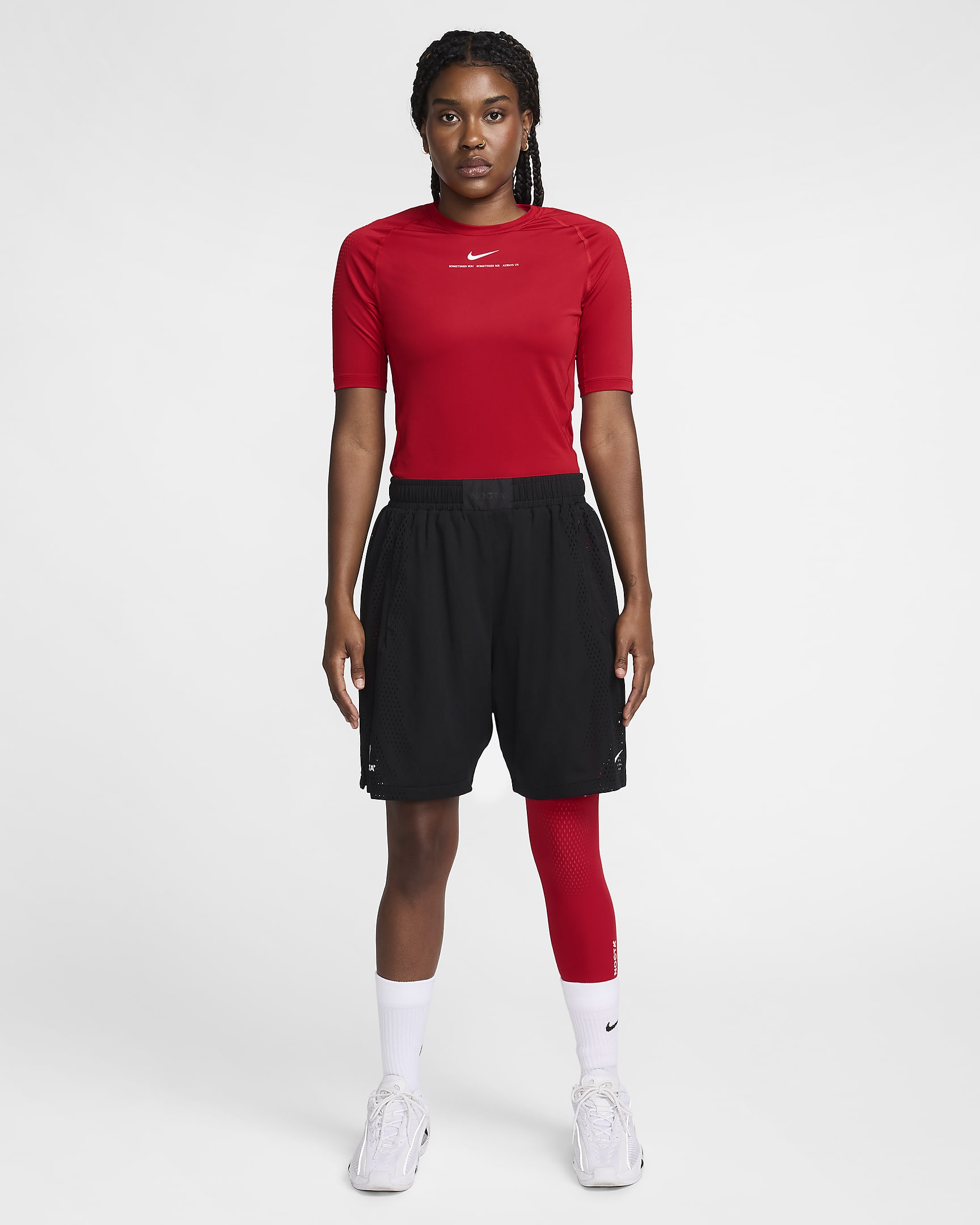 NOCTA Kurzarm-Base-Layer-Basketball-Oberteil für Herren - University Red/Weiß