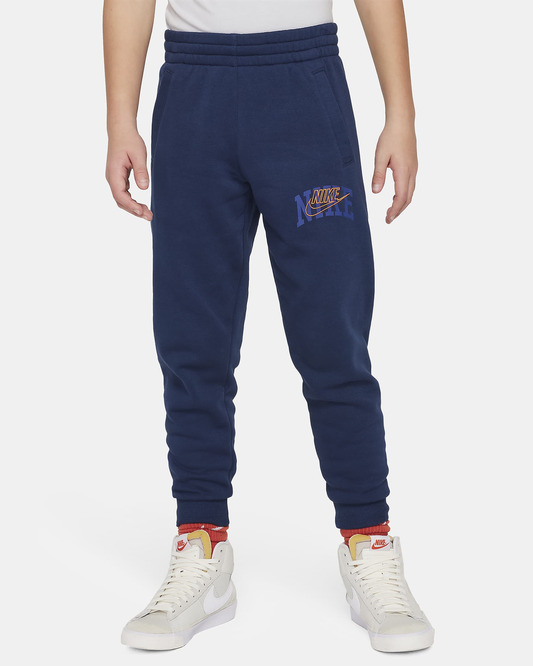 Nike Sportswear Club Fleece Big Kids' Joggers - Midnight Navy/Safety Orange