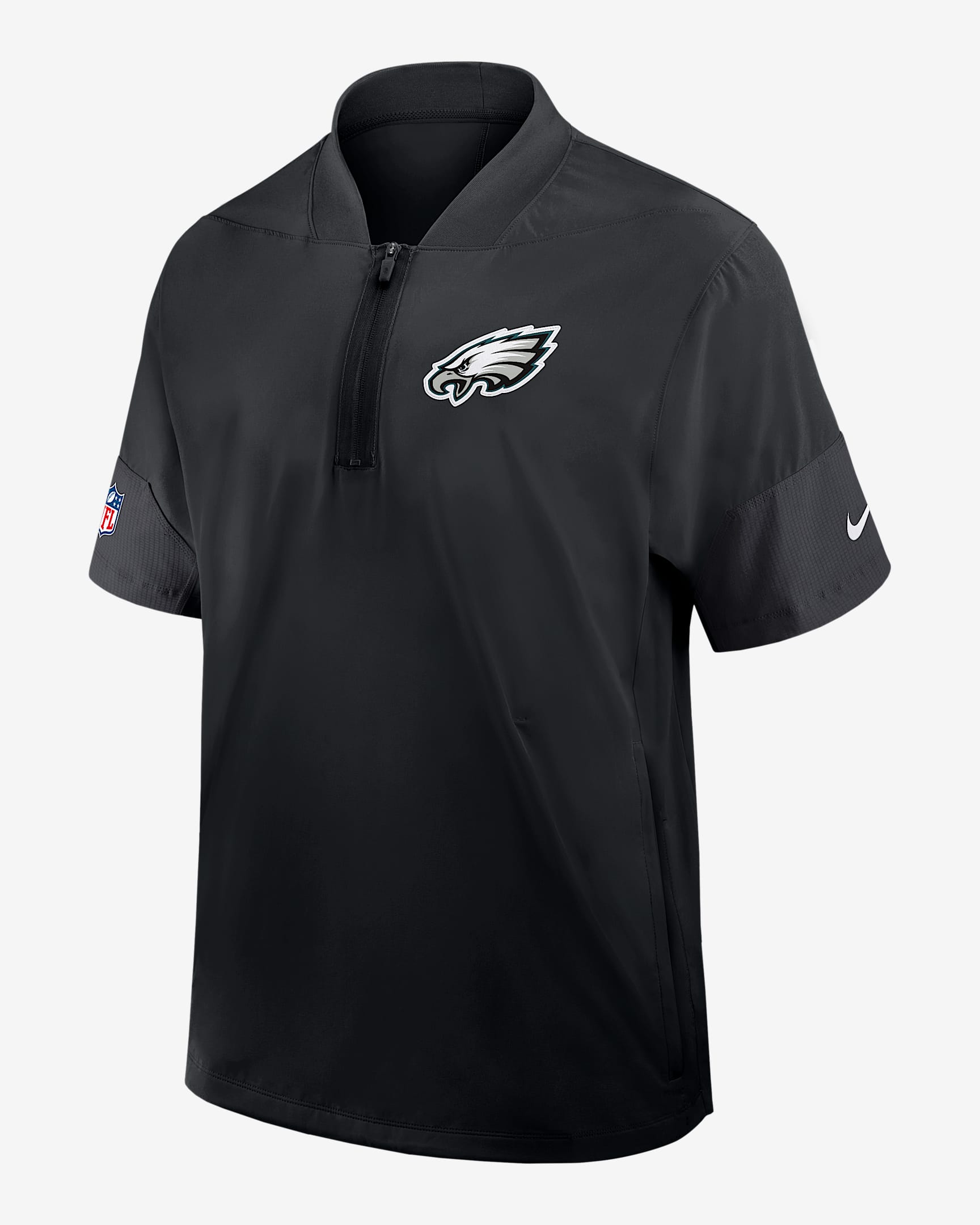 Philadelphia Eagles Sideline Coach Men's Nike NFL 1/2-Zip Short-Sleeve Hooded Jacket - Black