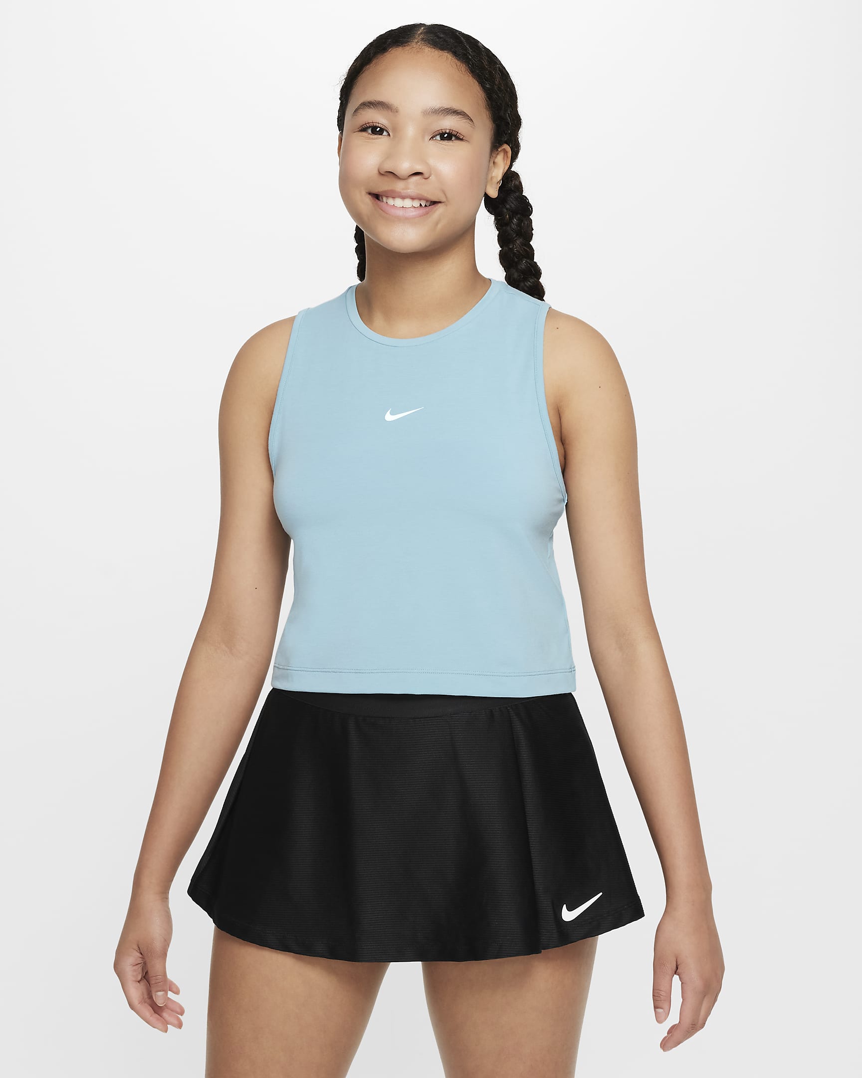 Nike Pro Dri-FIT Trainings-Tanktop für Mädchen - Denim Turquoise/Weiß