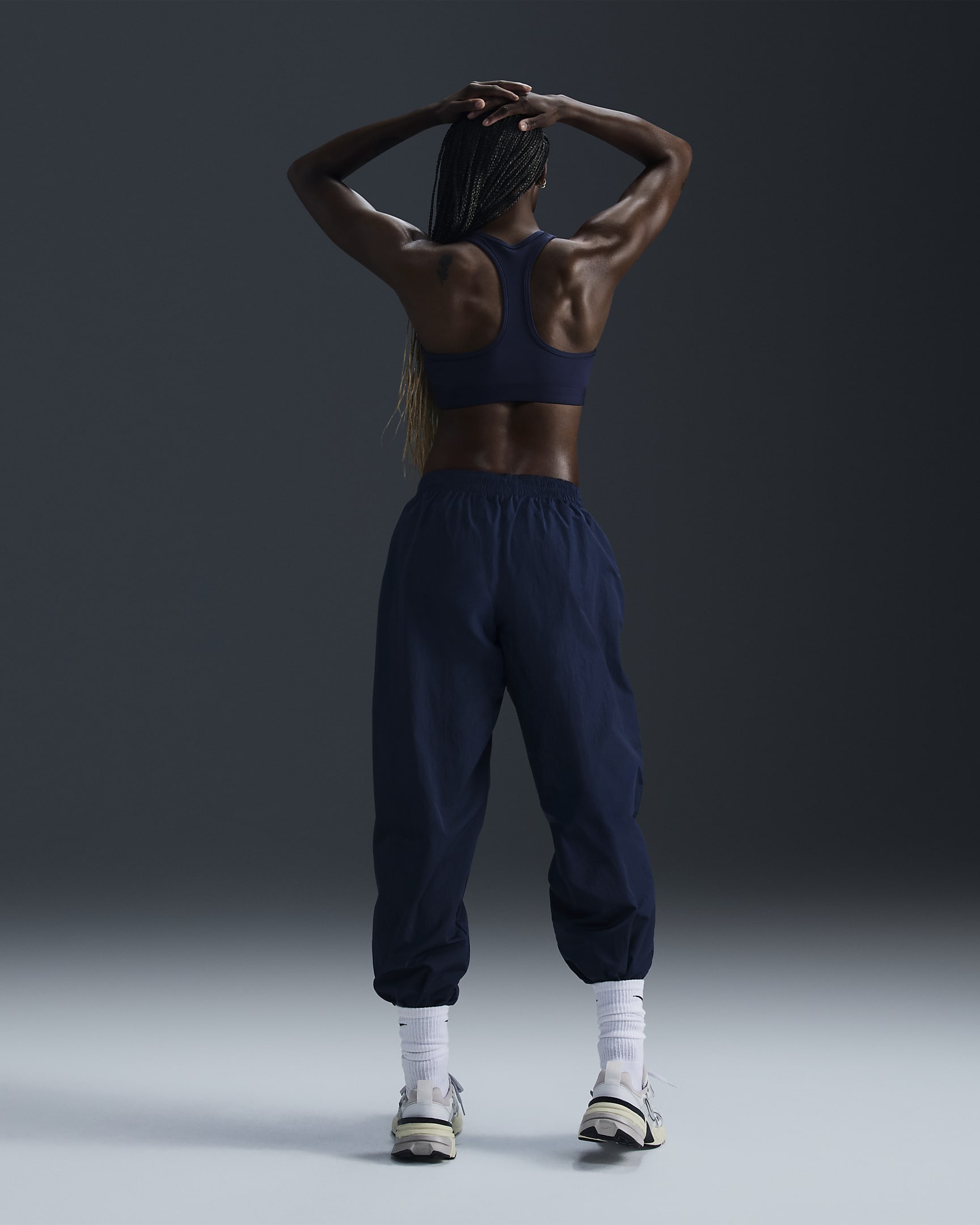 Pantalon de jogging oversize tissé à taille mi-haute Nike Sportswear Essential pour femme - Armory Navy/Blanc