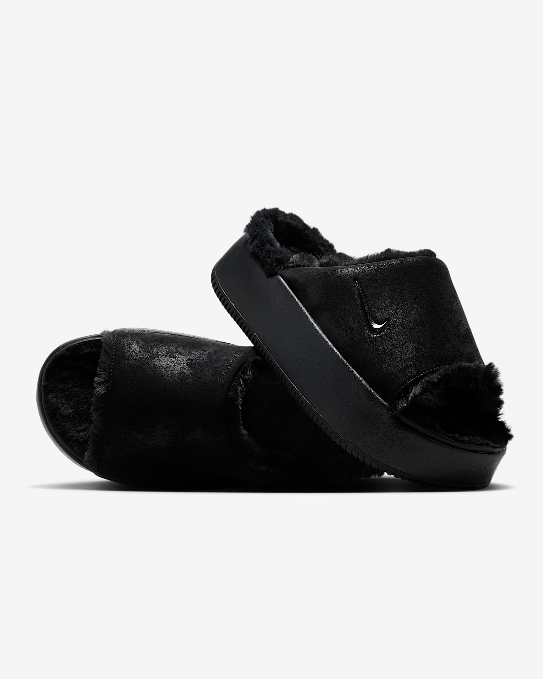 Nike Calm Elevation Fur Women's Slides - Black/Black