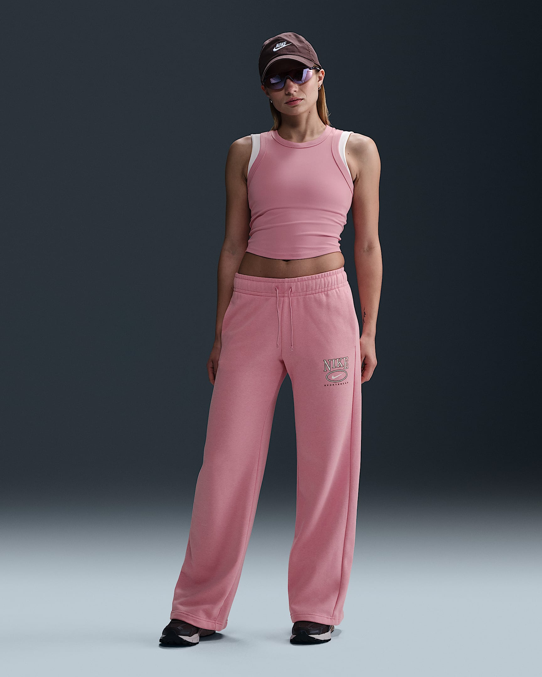 Nike Sportswear Club Fleece Women's Mid-Rise Wide-Leg Graphic Pants - Elemental Pink/Heather/Sail