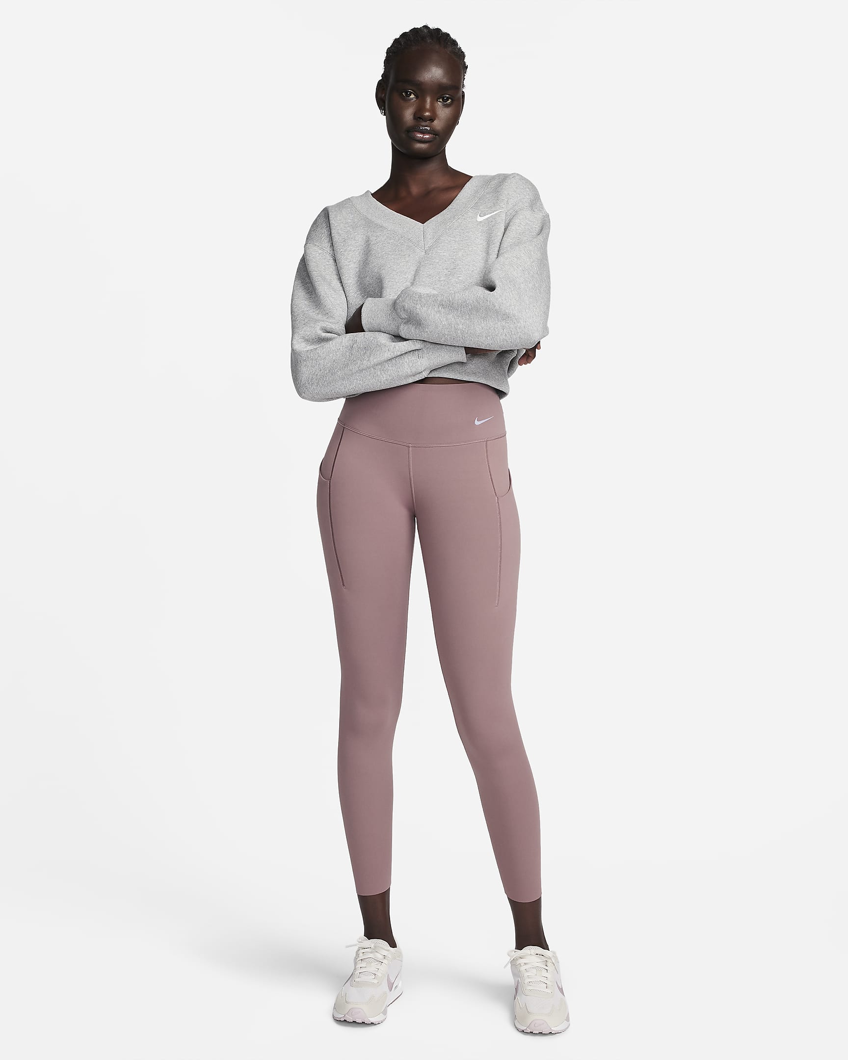 Nike Sportswear Phoenix Fleece Women's Cropped V-Neck Top - Dark Grey Heather/Sail