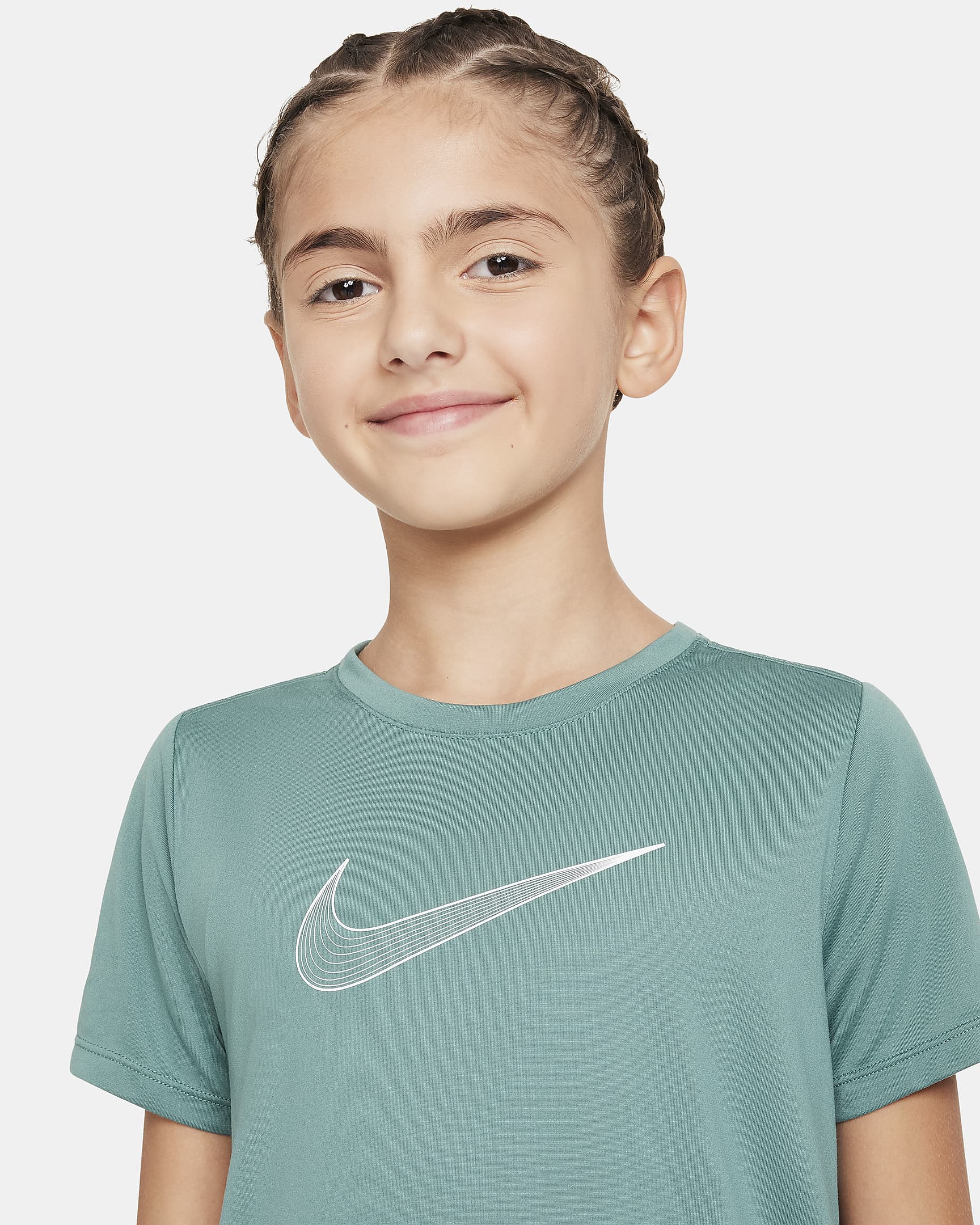 Playera de entrenamiento de manga corta Dri-FIT para niña talla grande Nike One - De costa a costa/Blanco