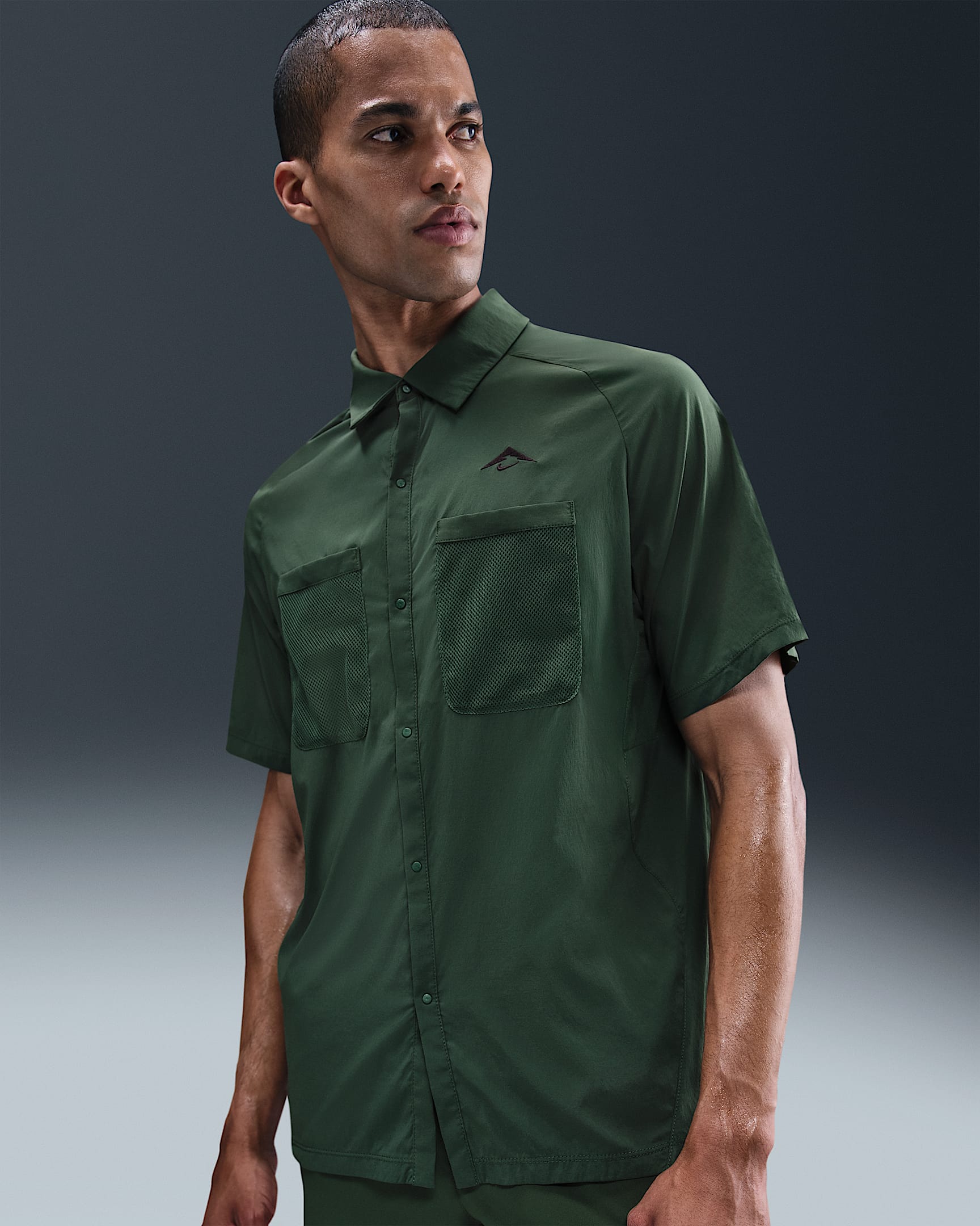 Nike Trail Men's Dri-FIT UV Running Button-Up Shirt - Fir/Fir/Black