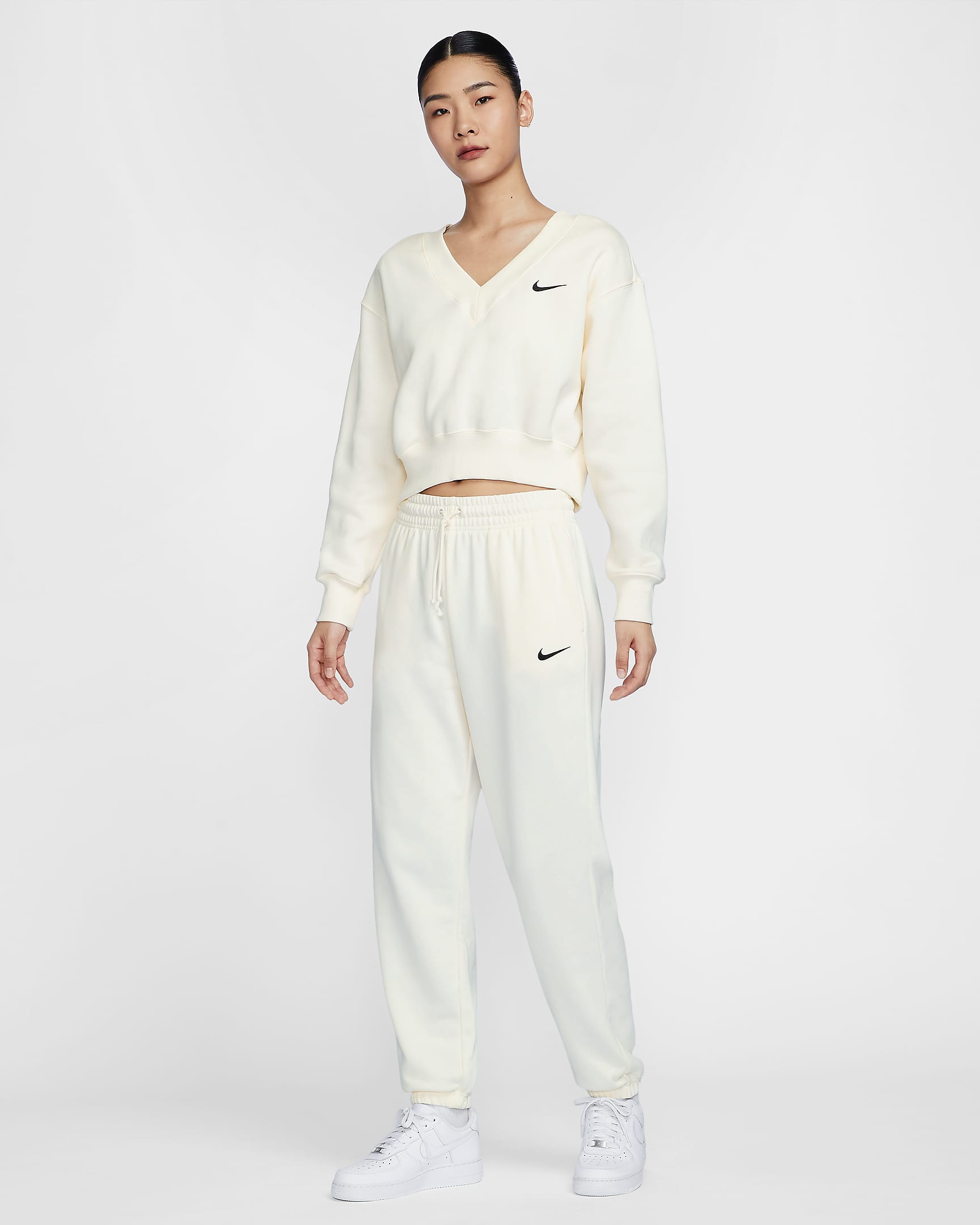 Nike Sportswear Phoenix Fleece Women's High-Waisted Oversized French Terry Tracksuit Bottoms - Sail/Black