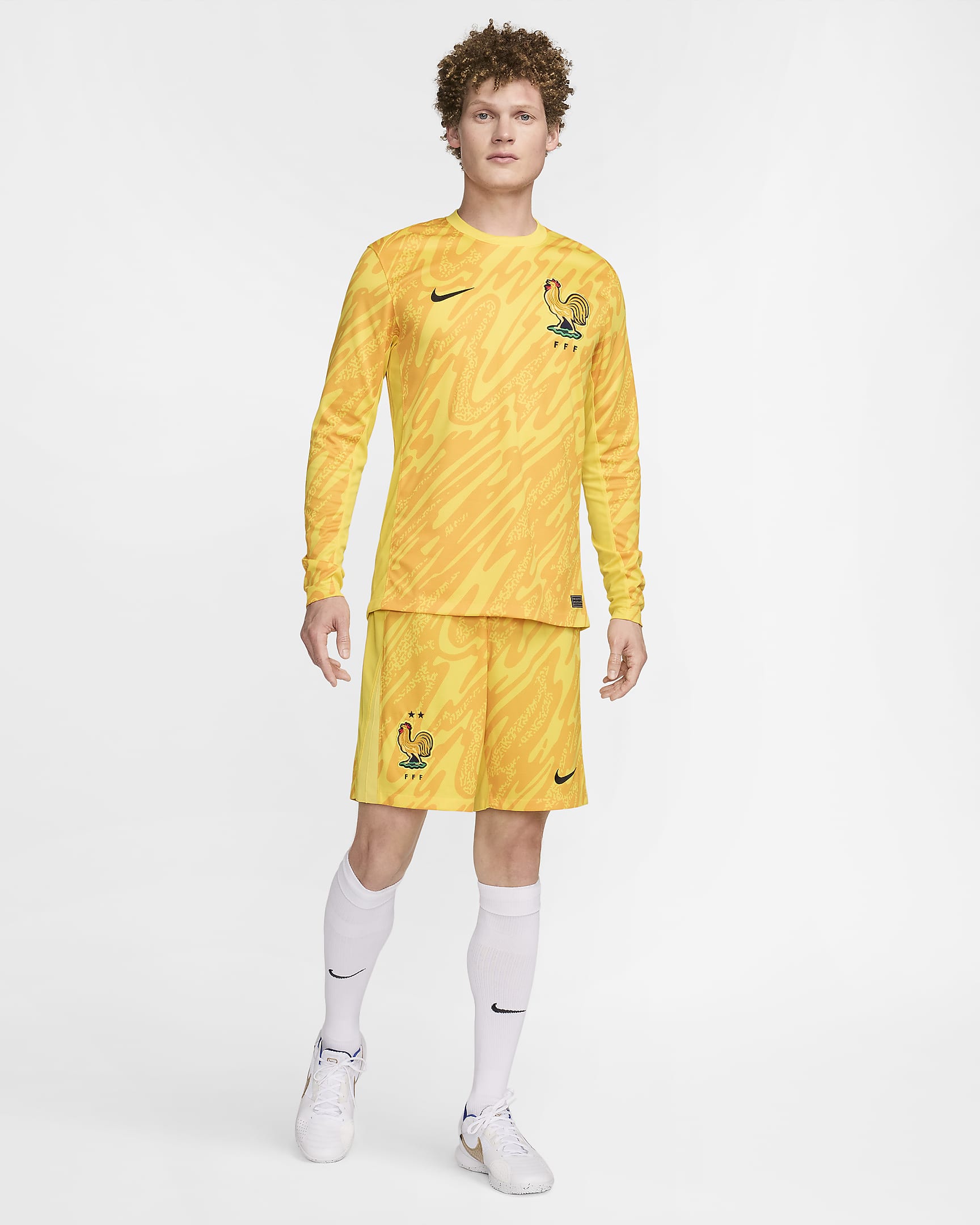 Męska koszulka piłkarska Nike Dri-FIT FFF (drużyna damska) Stadium Goalkeeper 2024/25 – replika - Tour Yellow/University Gold/University Gold/Czerń