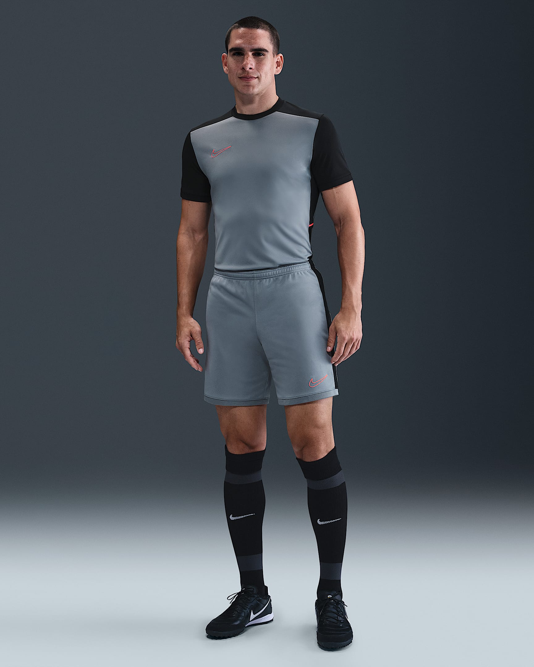Nike Academy Men's Dri-FIT Soccer Shorts - Cool Grey/Black/Bright Crimson
