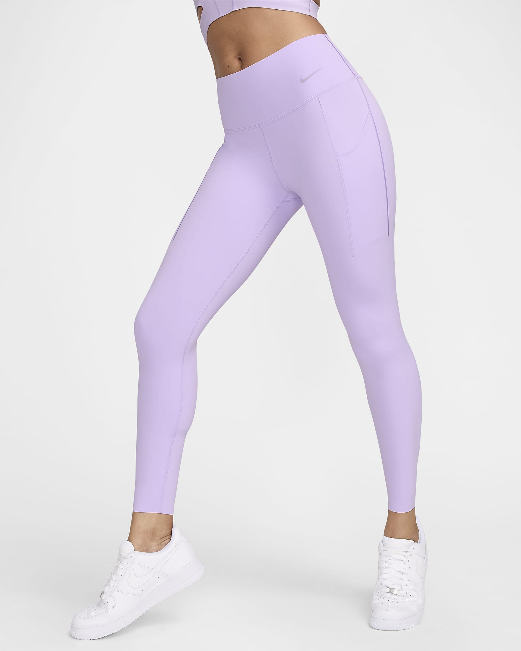 Nike Universa Women's Medium-Support Mid-Rise 7/8 Leggings with Pockets - Lilac Bloom/Black