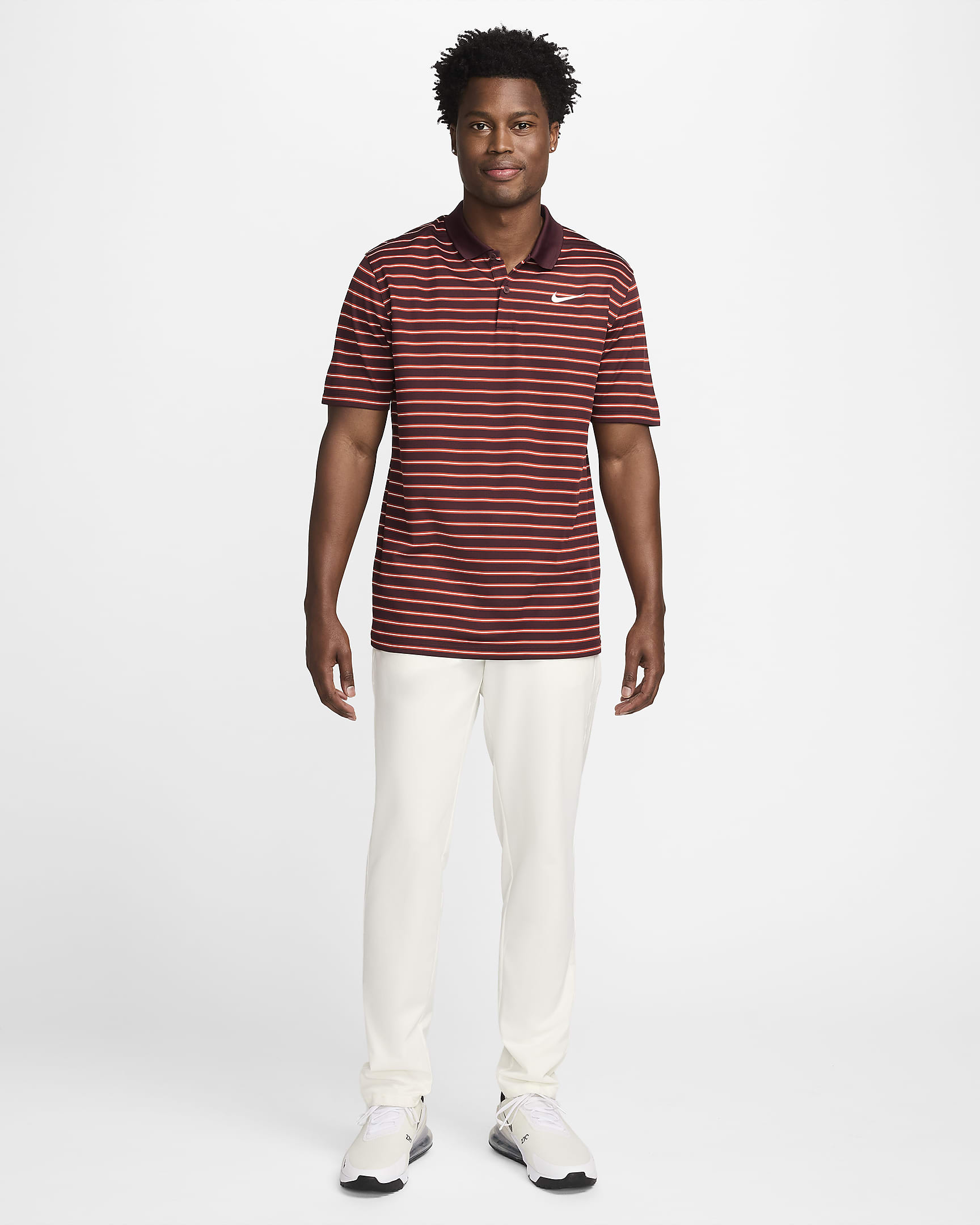 Nike Dri-FIT Victory Men's Striped Golf Polo - Burgundy Crush/Dragon Red/White