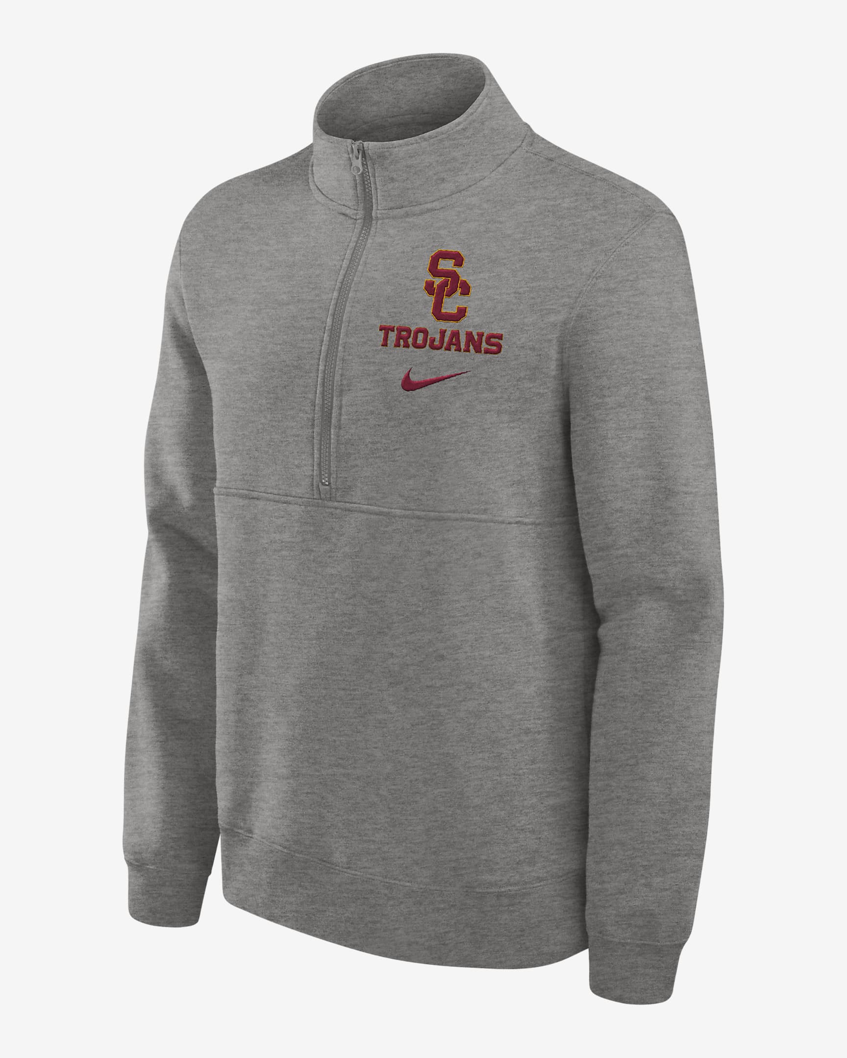 USC Trojans Primetime Club Men's Nike College 1/2-Zip Crew - Grey Heather