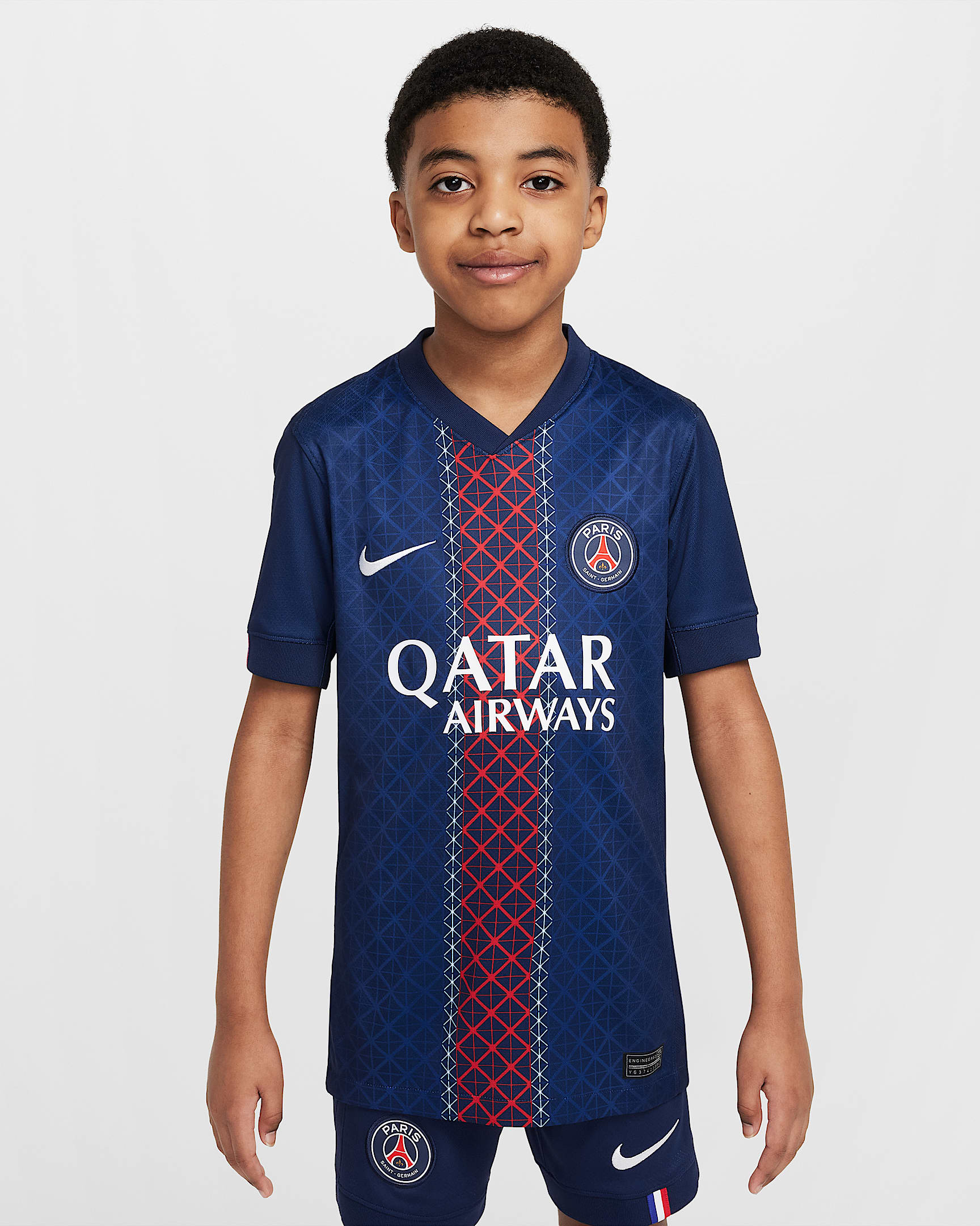 パリ サンジェルマン (PSG) 2025/26 スタジアム ホーム ジュニア ナイキ Dri-FIT サッカー レプリカ ユニフォーム - ミッドナイトネイビー/ミッドナイトネイビー/ホワイト
