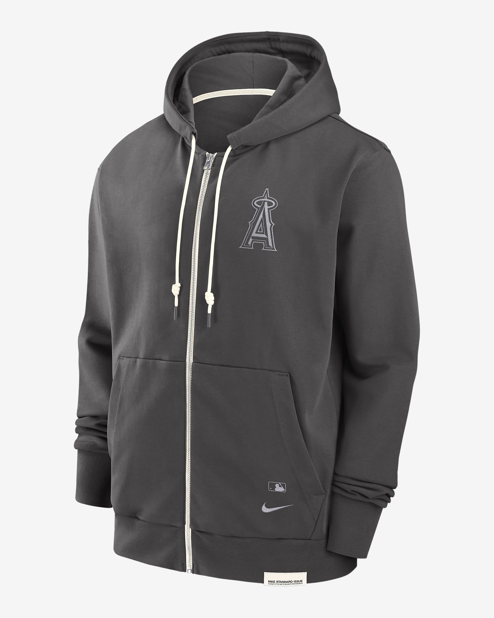 Sudadera con gorro Nike Dri-FIT de la MLB de cierre completo para hombre Los Angeles Angels Travel Player - Gris