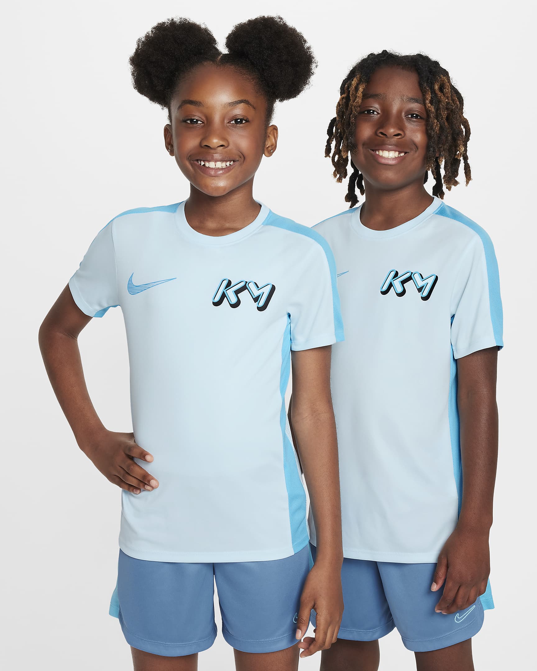 Kylian Mbappé Dri-FIT Academy23 fotballoverdel til store barn - Glacier Blue/Baltic Blue